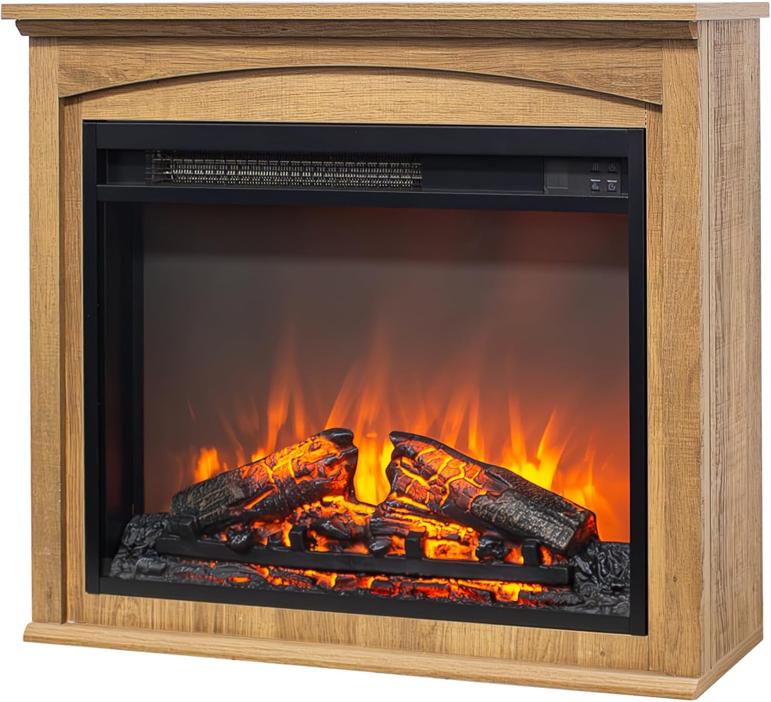 28" Electric Fireplace with Mantel, Freestanding Electric Fireplace w/Realistic Flame & Logs, Remote Control, Timer, Adjustable 4 Flame Brightness, Indoor Fireplace for Living Room, 1400W