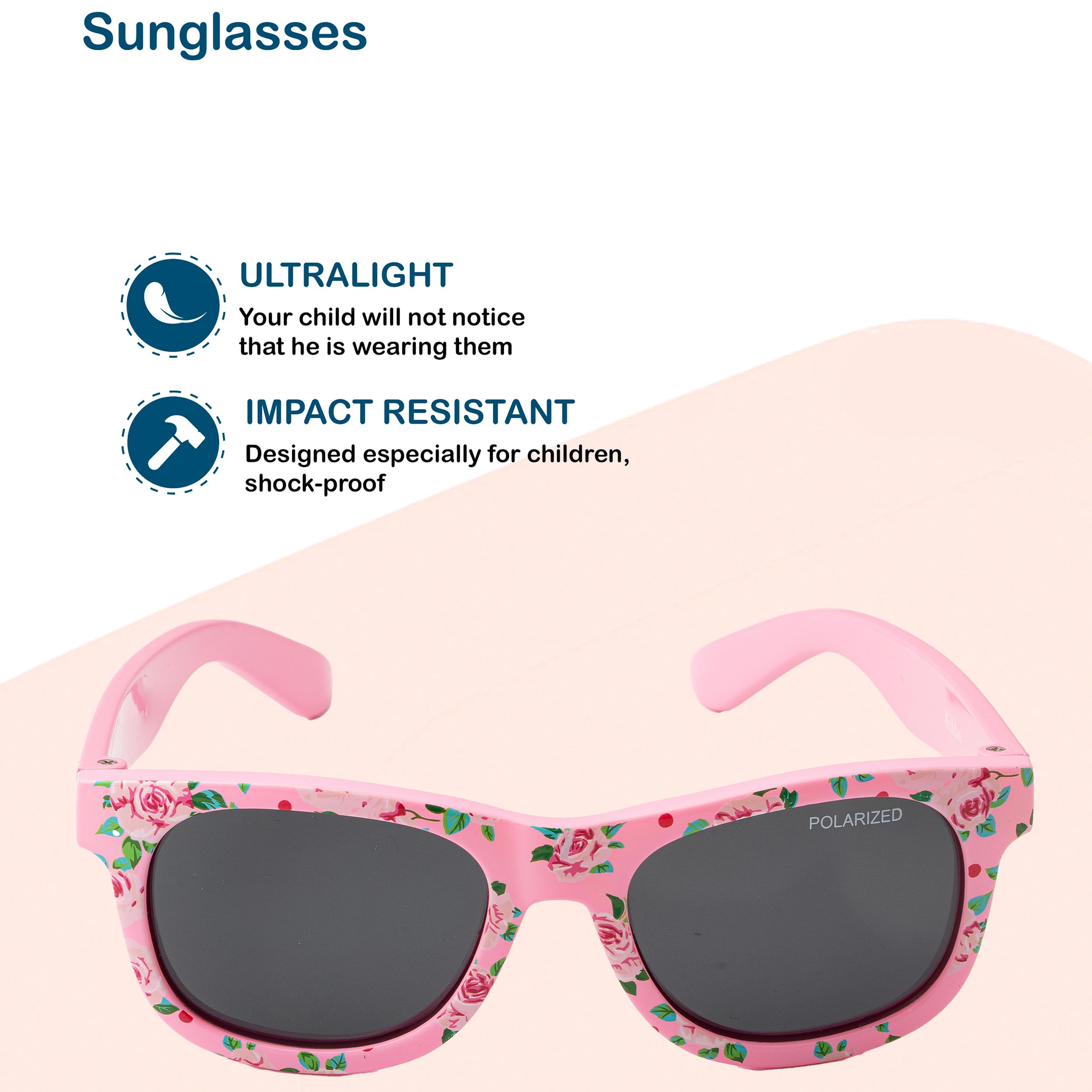 Kiddus Lunettes de Soleil Polarisées bébé, fille, garçon. A partir de 8 mois. UV400 Protection 100% UVA et UVB. CAT4. Branches flexibles, résistantes aux chocs. Sans BPA