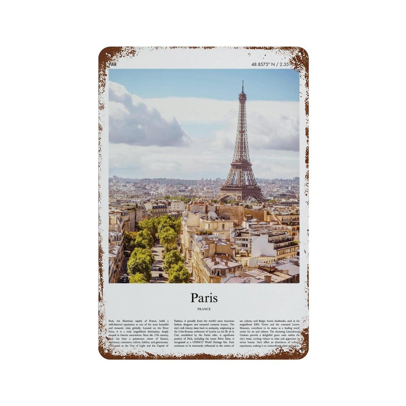xiaoxiaoshen Paris France City Scenery Wall Decor Art Metal Tin Poster Modern Home Decor Art Home Bar Shop Decorations Vintage Sign 30x20cm