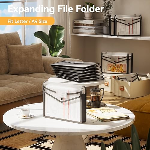 Miniatura 2 de ABC life Paquete de 6 carpetas de archivos expansibles de plástico, carpetas para documentos con cierre a presión, soporte organizador de carpetas