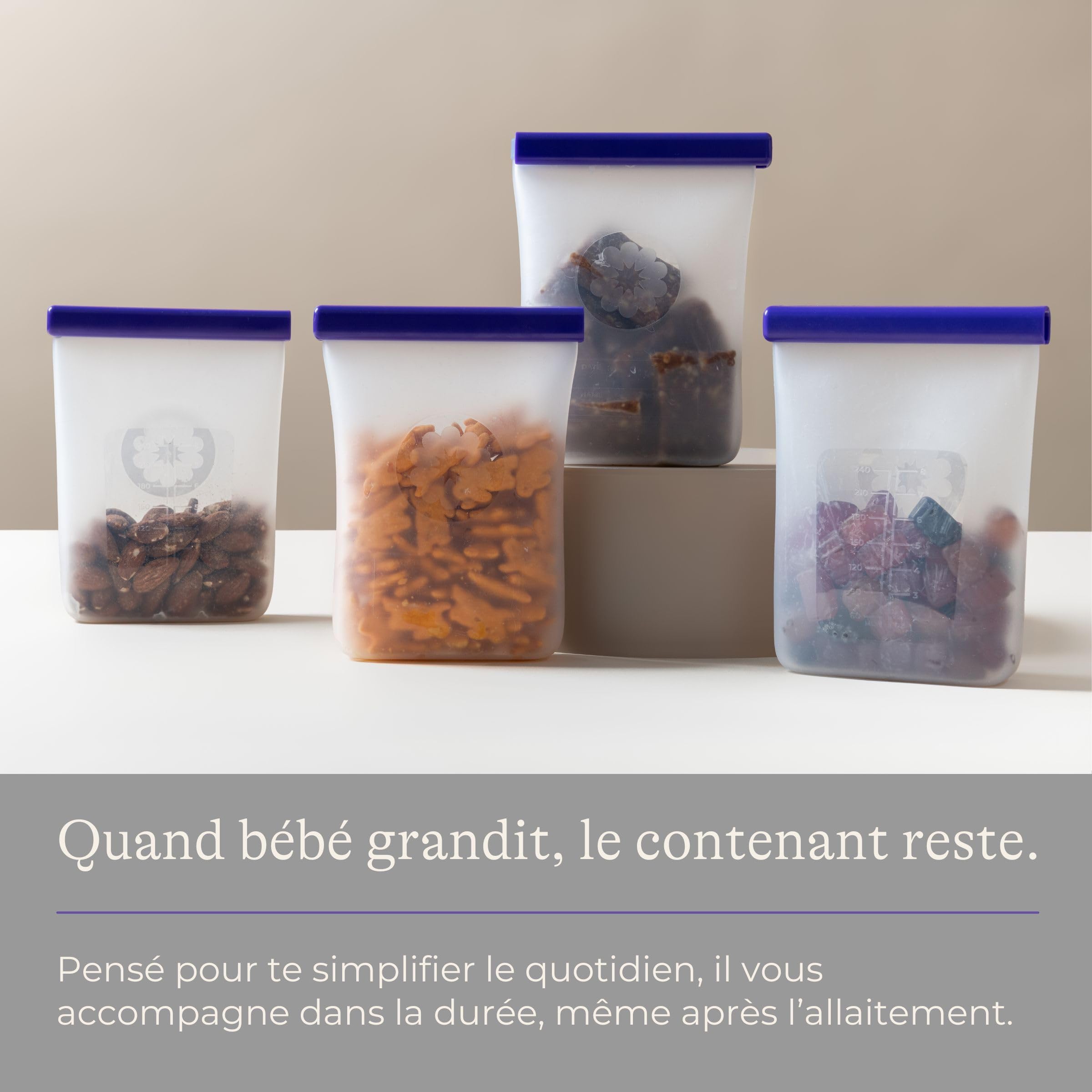 Sachets de Conservation Lait Maternel Lansinoh® en Silicone Réutilisable – Lot de 5 x 240 ml + Marqueur Lavable – Étanches, Résistants, Congélateur & Réfrigérateur – Silicone Alimentaire Platinium