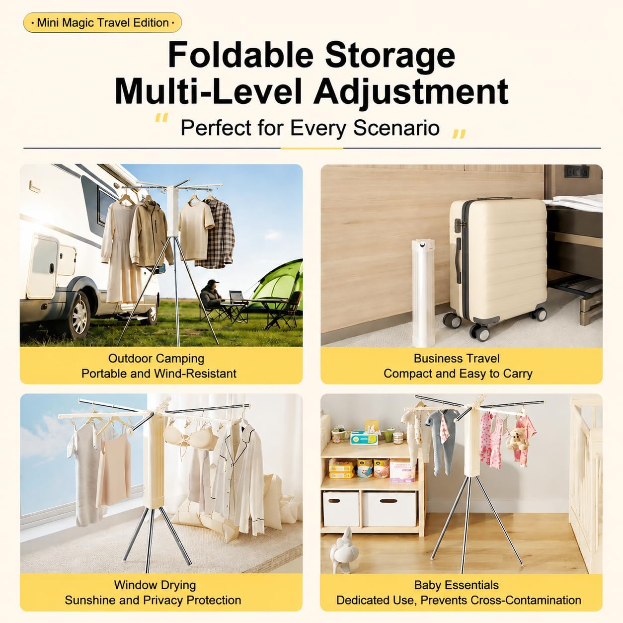 Tripod Clothes Drying Rack, Collapsible Standing Laundry Drying Rack, Portable Foldable Clothing Hanger Rack, Space Saving for Bedroom Balcony Household RV (Tripod)