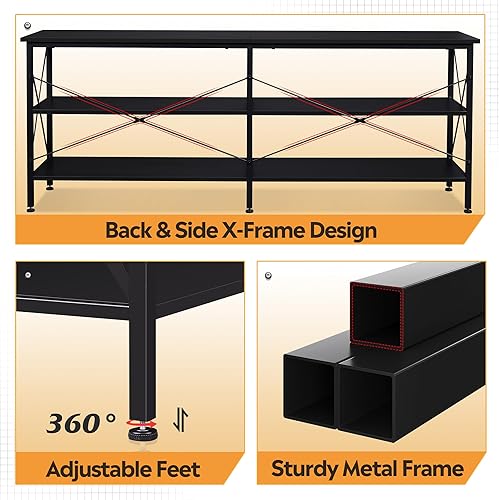 Miniatura 6 de WLIVE Soporte de TV para TV de 65 y 70 pulgadas con luces LED, centro de entretenimiento para juegos con almacenamiento, consola de TV industrial