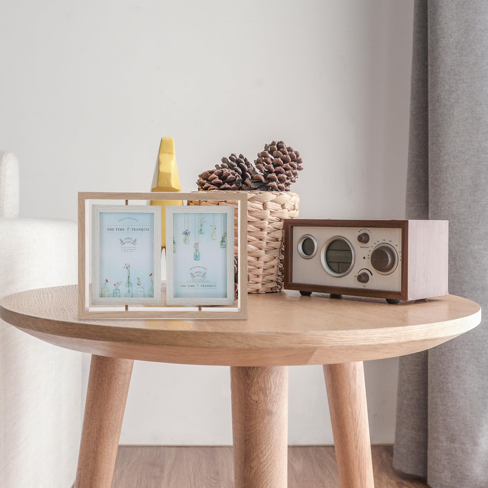Marco de Fotos Giratorio de Madera Doble Cara de 6 Pulgadas, Diseño Elegante y Creativo para Decoración de Escritorio y Dormitorio