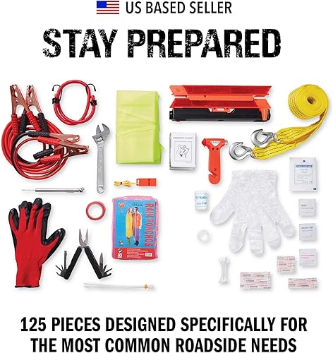 Miniatura 3 de Always Prepared kit de asistencia prémium de emergencia de 125piezas con cables de arranque kit todo en uno para auto visibilidad seguridad y