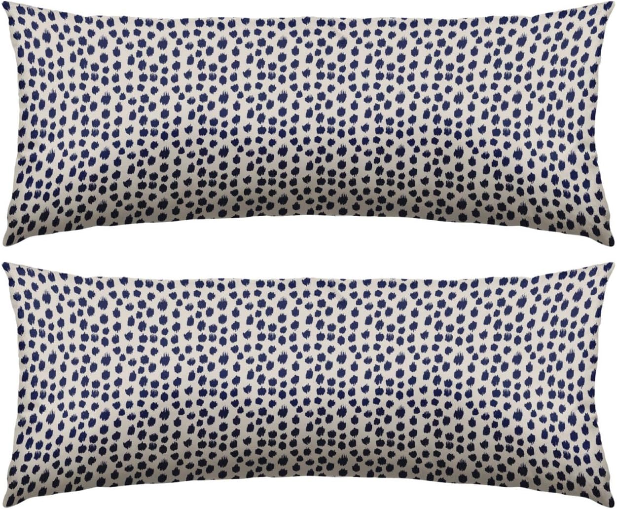Polka Dot Pillow Cover 14x36 Set of 2, Navy Blue Cream White Lumbar Throw Pillow Boho Design Brush Strokes Long Decorative Outdoor Pillowcase Rectangle Cushion Case Decor for Home Sofa Couch Bed