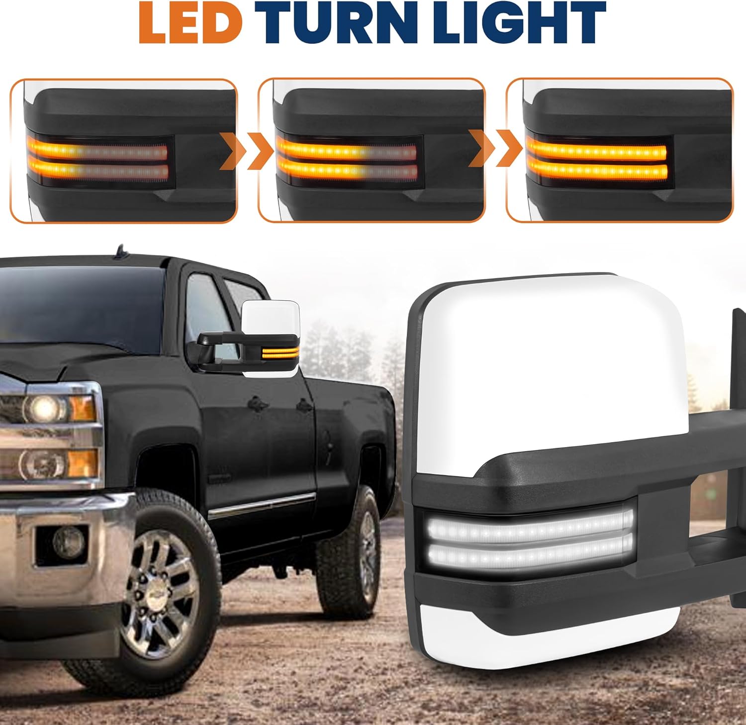 Power Heated Towing Mirrors Compatible for 2014-2019 Chevy Silverado 1500 2500 3500 HD/GMC Sierra w/Sequential Turn Light Clearance Lamp,White Running Light (Set of 2)