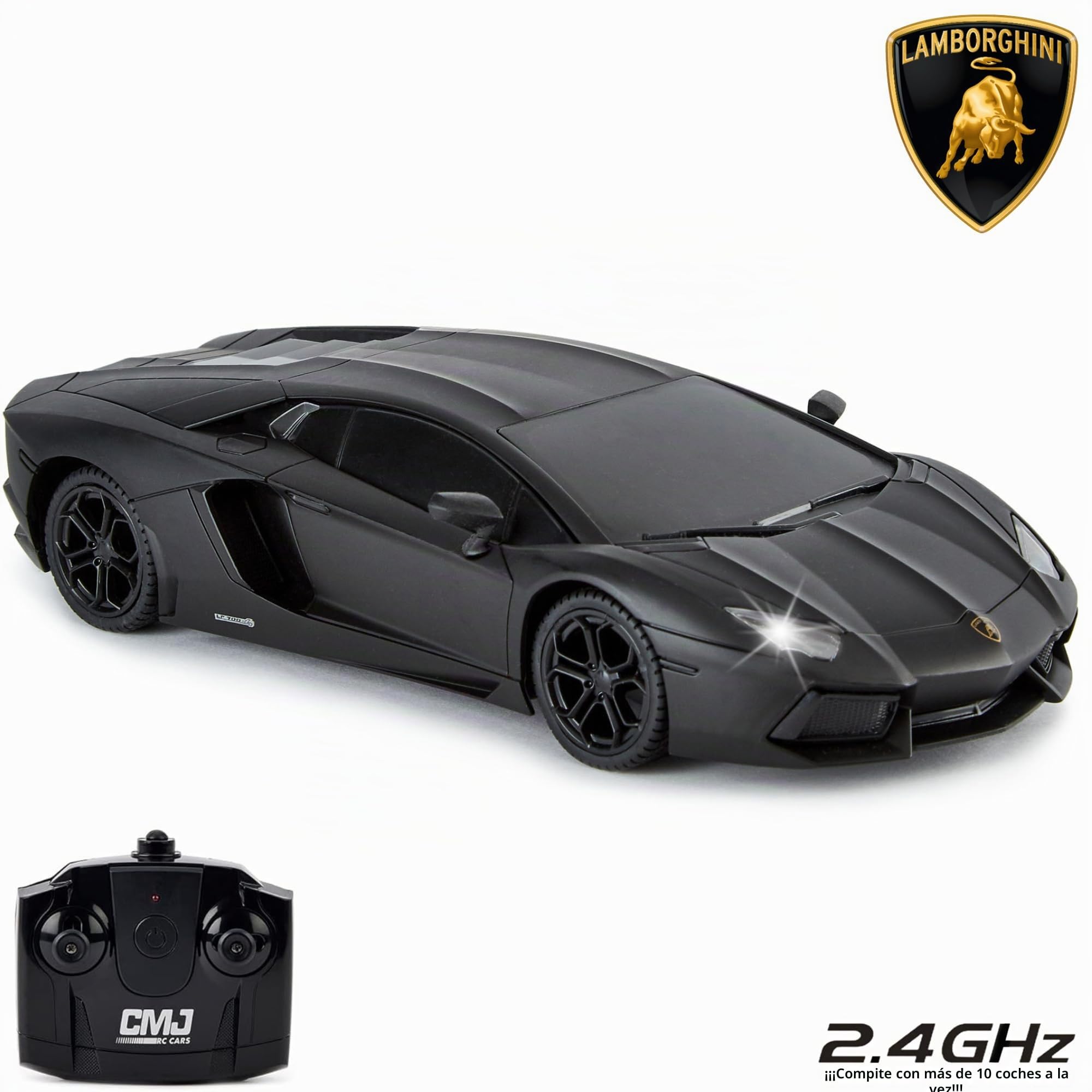 CMJ RC Cars 1:24 Pack Doble: McLaren 765LT Oro y Lamborghini Aventador Negro – Set de Carreras definitivo para niños y Adultos