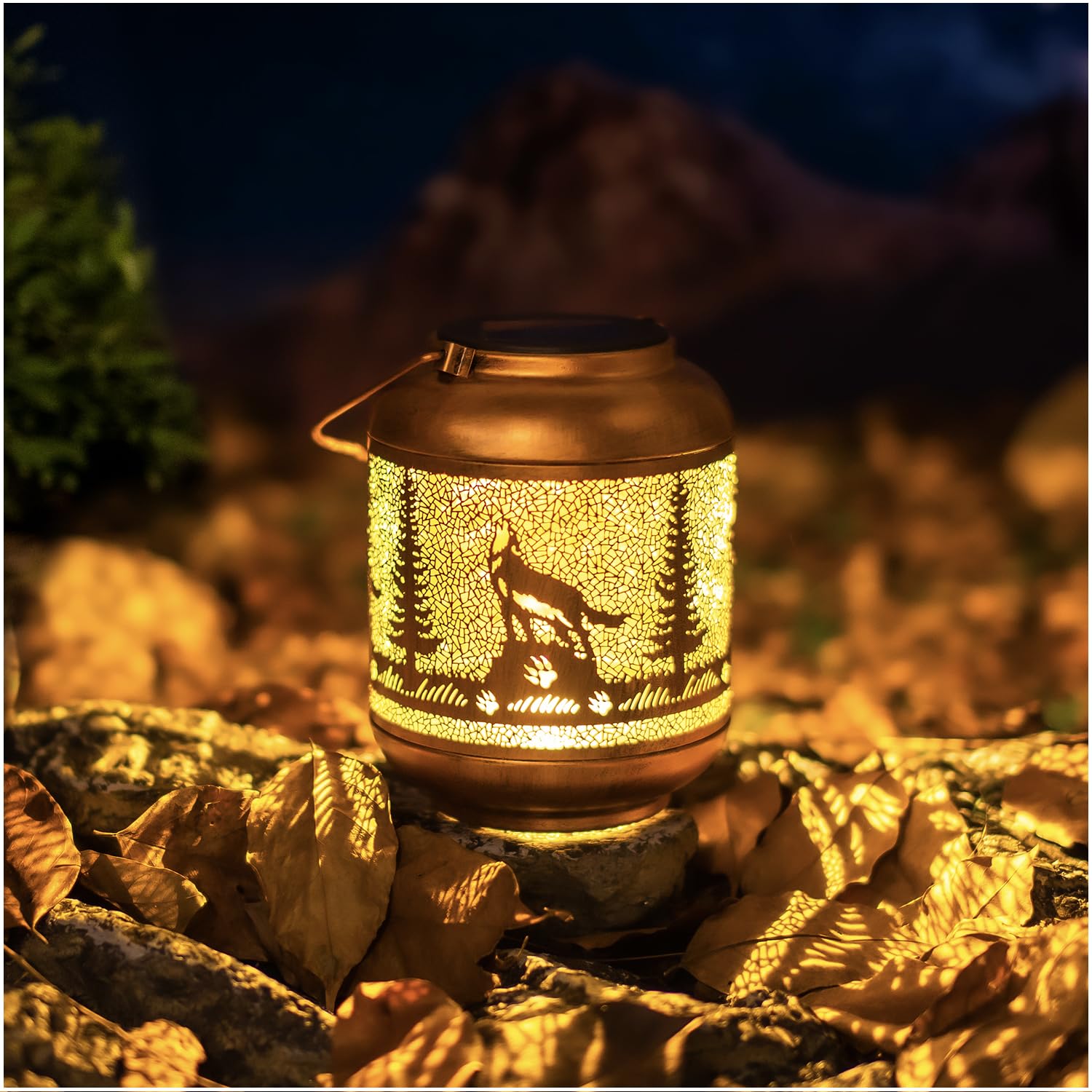 Lanterne solari a forma di lupo per esterni, impermeabili, da appendere, regalo per donne/uomini/amanti dei lupi, in metallo, decorative, a LED, per decorazione da giardino, patio, prato, sentiero,