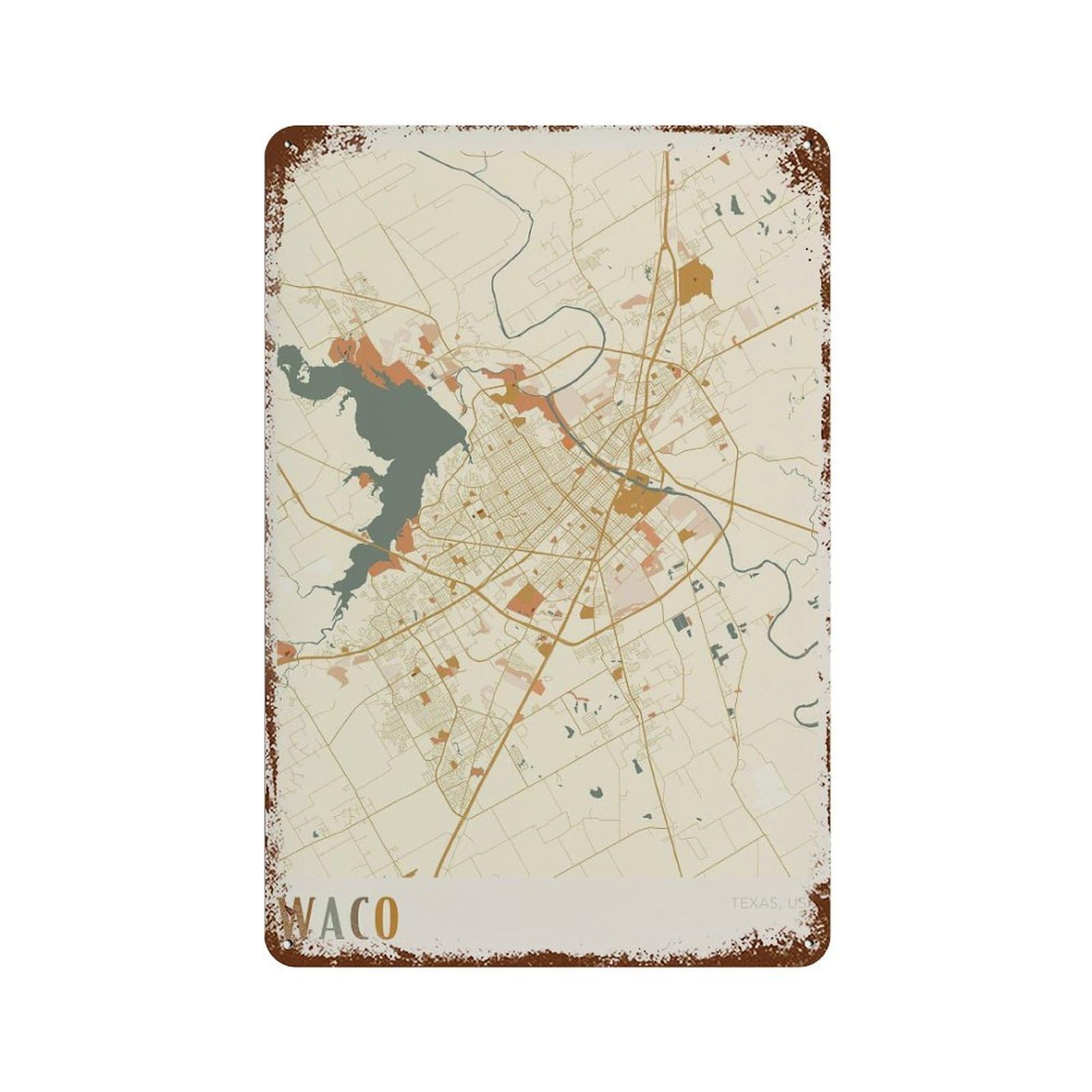 xiaoxiaoshen Waco Map Texas Travel Gift Boho Wall Decor Art Metal Tin Poster Modern Home Decor Art Home Bar Shop Decorations Vintage Sign 30x20cm
