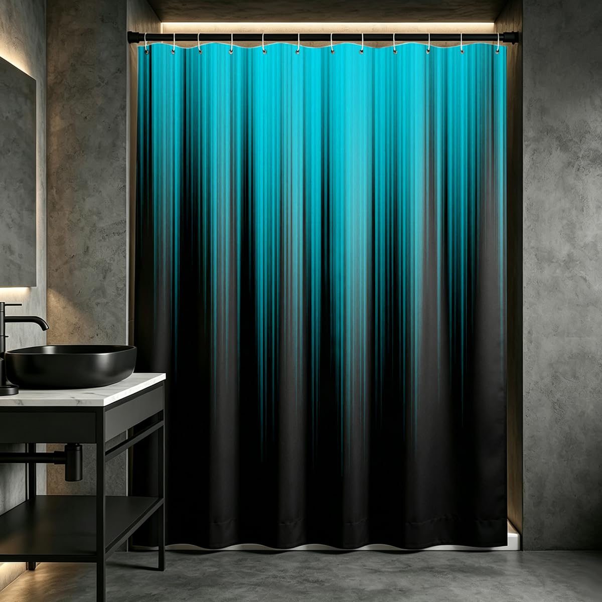 AAtter Teal and Black Shower Curtain, Modern Ombre, 72x72 Inch, 12 Hooks