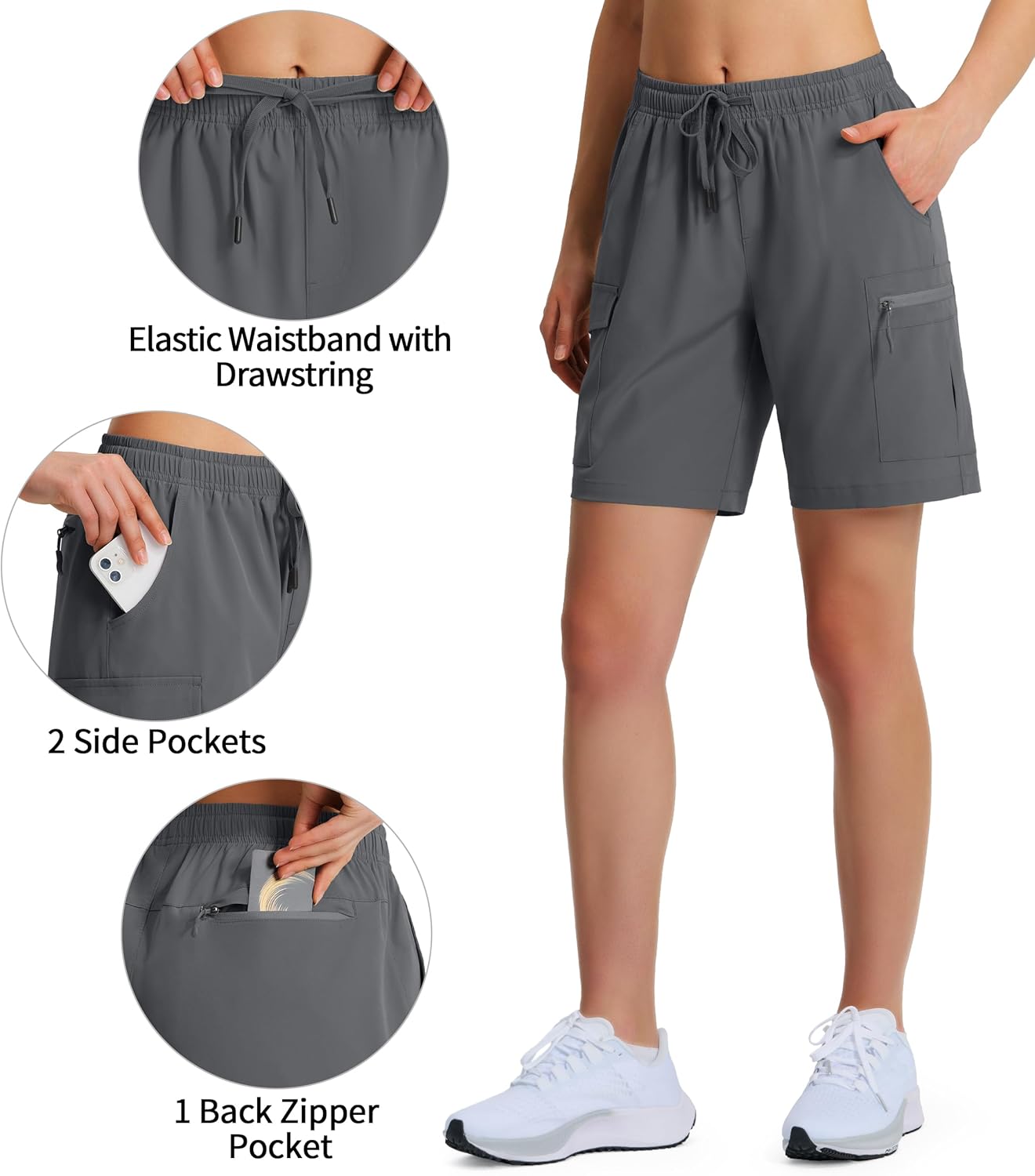 Ksmien Women's 7" Hiking Cargo Shorts Lightweight Quick Dry Ladies Summer Shorts with Zipper Pockets for Travel Golf - Image 4