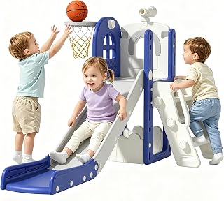 Babytronic Toddler Slide for Kids 1-3, 6-in-1 Baby Slide Indoor Playground
