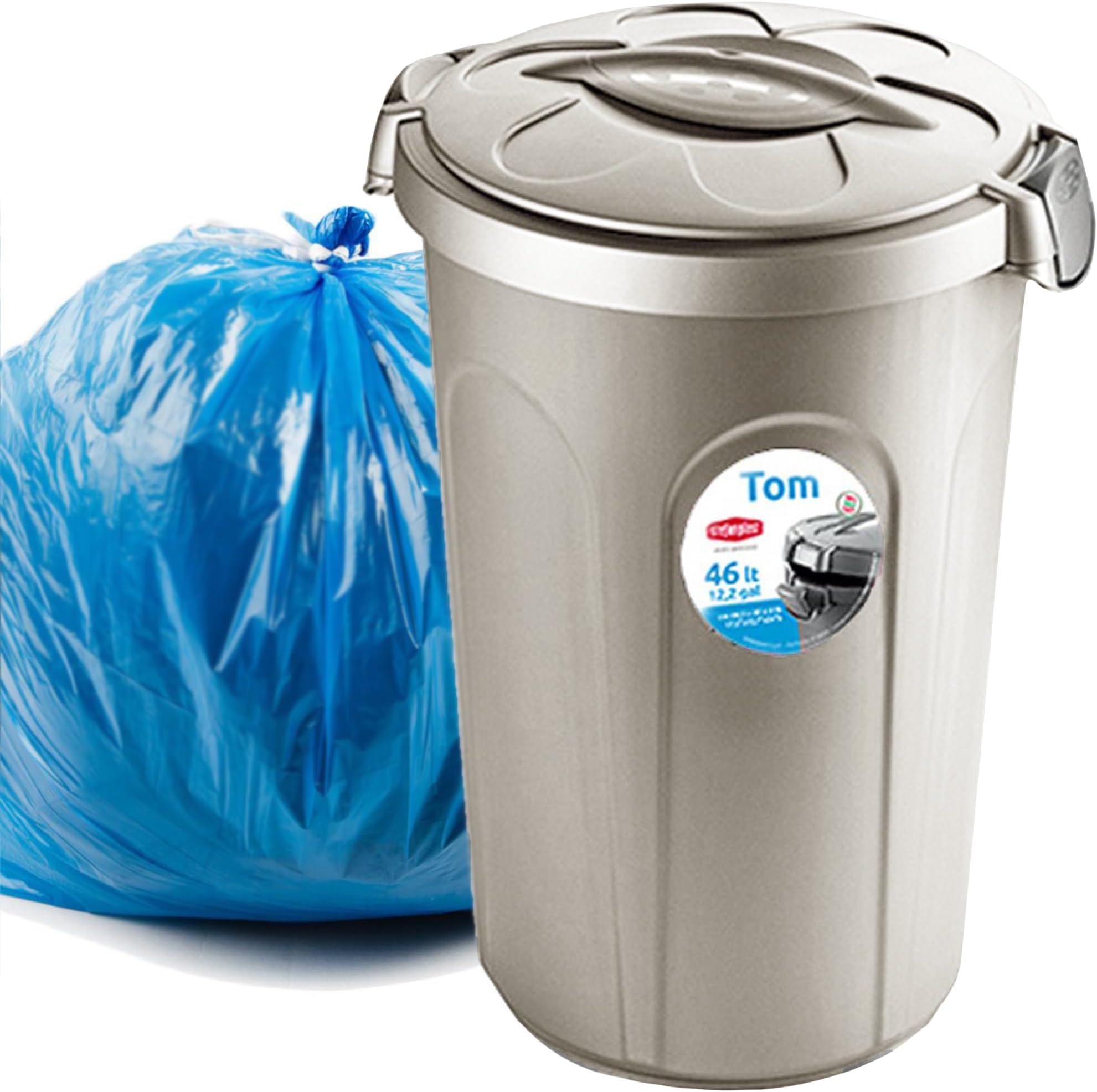 Home Centre Indoor Outdoor Clip On Locking Lid Beige 46 Litre Plastic Waterproof Waste Bin Garden Garage Office Kitchen Home Suitable Dustbin Sturdy Heavy Duty Rubbish Recycle Sortation