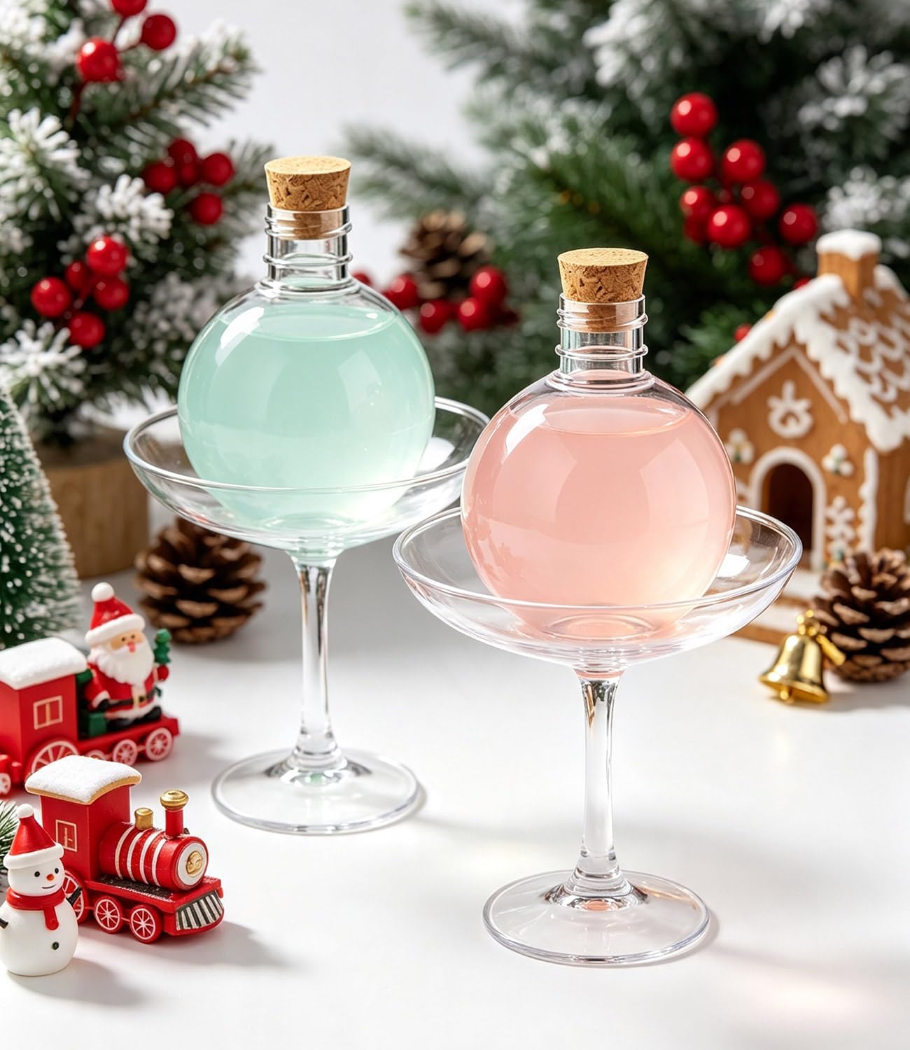 25 Pcs Plastic Potion Bottles, 3.4Oz & 6.8 Oz Ball Shape, Wood Color Cork