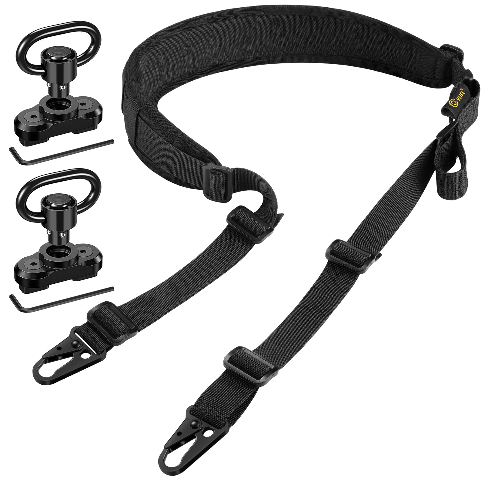CVLIFE Two Point Rifle Sling, Rifle Strap with Quick Adjustment Length Loop, Removable Shoulder Pad with 7 Elastic Loops for 9mm-13mm Calibers, Gun Sling with 2 Pack 360° Metal Sling Swivels, Black