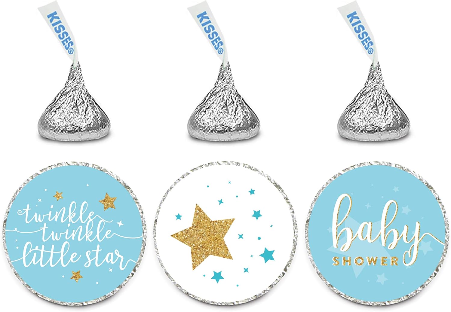 Andaz Press Chocolate Drop Labels Trio, Boy Baby Shower, Twinkle Twinkle Little Star, Baby Blue, 216-Pack, Fits Kisses Party Favors, Decor, Decorations