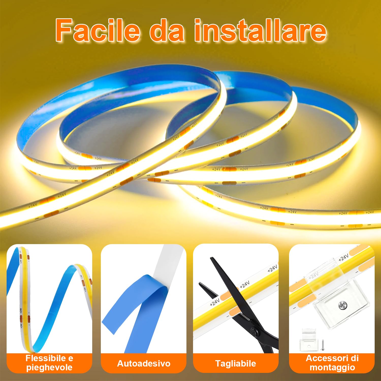 Gliztech Striscia LED COB 30m, Dimmerabile 2700K, Bianco Caldo CRI90+, con App e telecomando. Questa striscia LED COB è Adatta per l'illuminazione di Interni in Camere da Letto, Soggiorni, Cucine