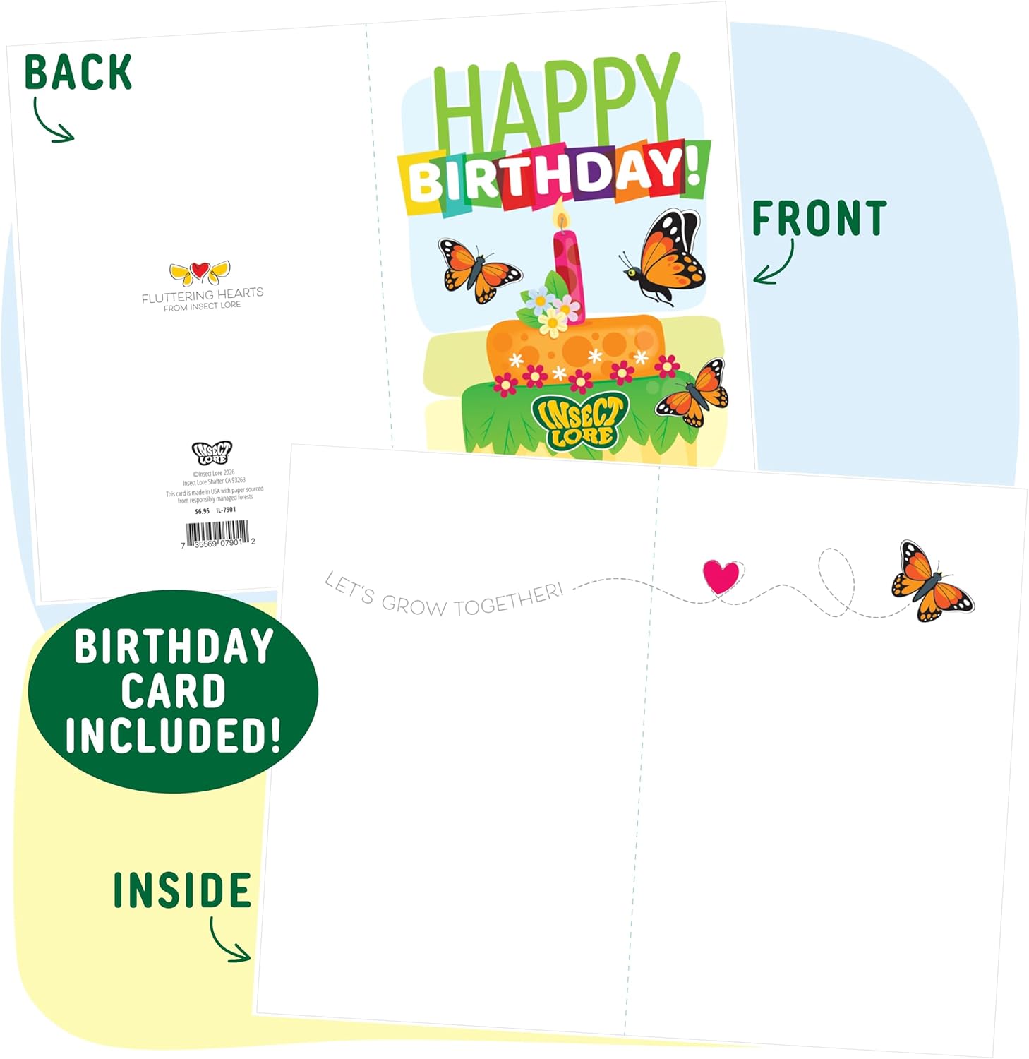 Insect Lore Butterfly Garden Birthday Kit - Includes Birthday Card for Recipient - STEM Gift for Kids - Raise and Release Live Caterpillars