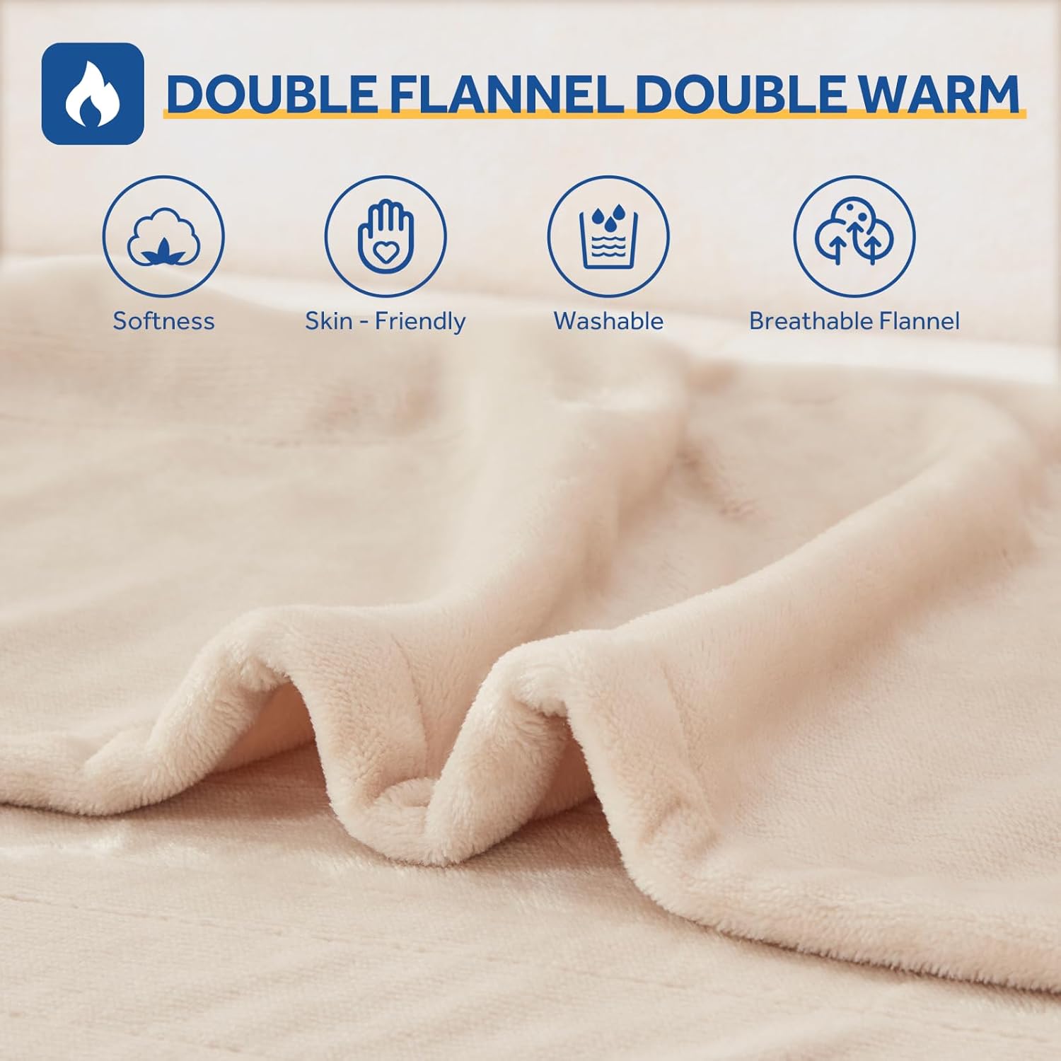 Sealy Heated Blanket Electric Throw 50"x60", Soft Double Flannel Electric Blanket with 6 Heat Levels & 2-10 Hours Auto Shut Off, Machine Washable, Even Heat Distribution, Beige - Image 2