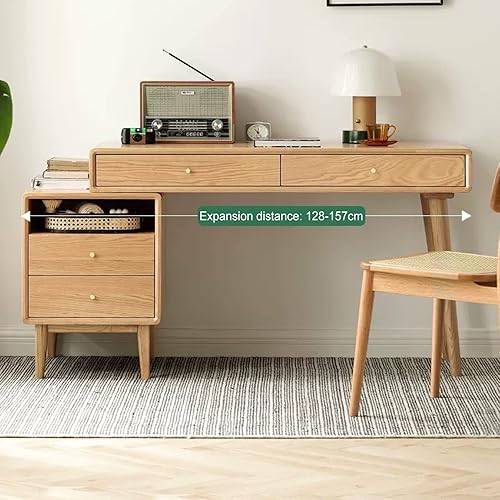 Miniatura 7 de Escritorio de oficina 3 en 1 de madera maciza con gabinete y estantería, escritorio de computadora de oficina en casa con cajón, para sala de estar,