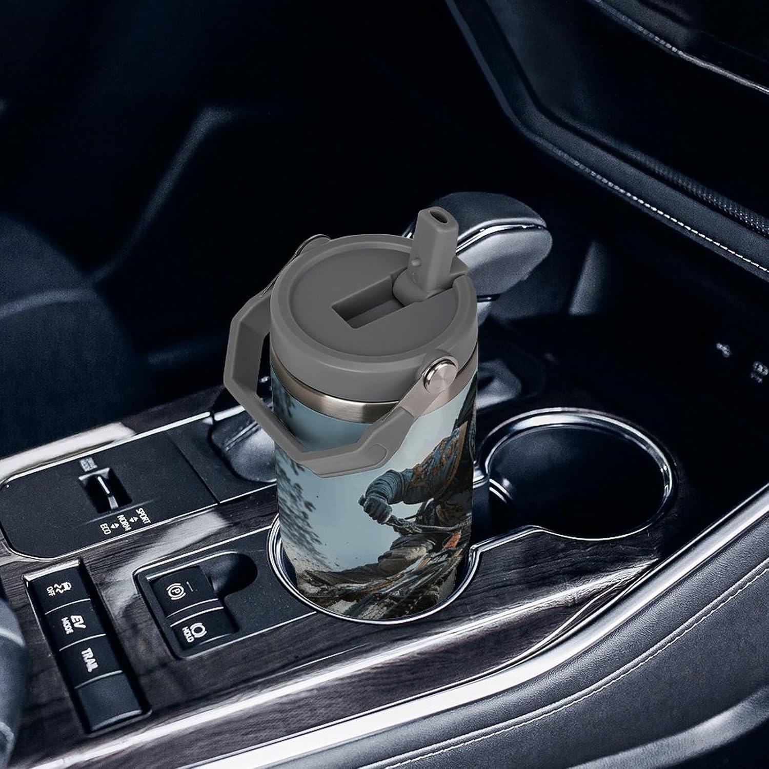 30oz Insulated Tumblers with Top Handle, Stainless Steel Mountain Bike Tournament Car Cup with Straw for Gift, Leak-Proof Double Wall Vacuum Travel Mug, Personalized Water Bottles White