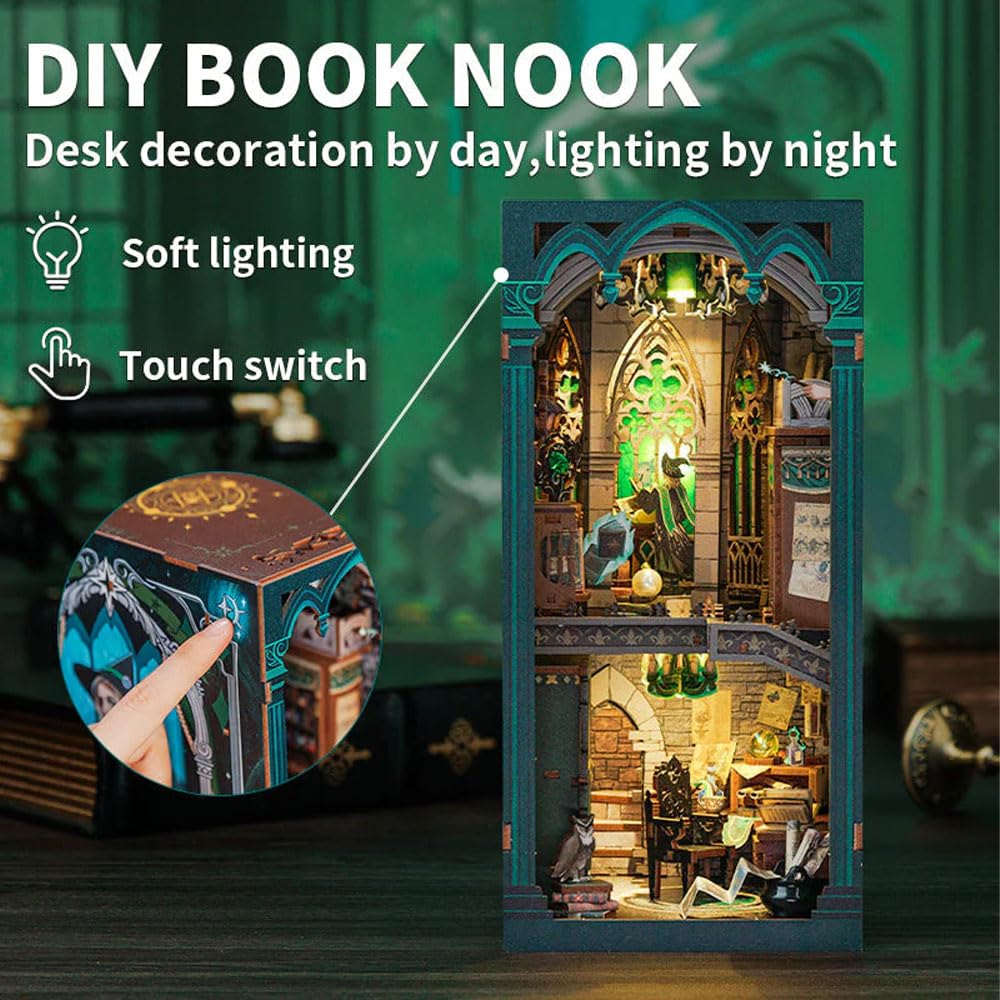 Figured'Art Book Nook Kit - Salle Commune des Ténèbres - Maquette à Construire avec Lumières LED - Diorama 3D DIY Serre-Livre pour Bibliothèque et Décoration Maison Monde Miniature - Marque Française