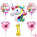 Mystic Toy Store 1st Unicorn Balloons for Birthday Decoration Kit Pink White 1 year Old Baby Boys Girls Kids 5 Pcs Unicorn Theme Foil Balloons Decoration Set Items 2 Pcs Pink Heart gallery image