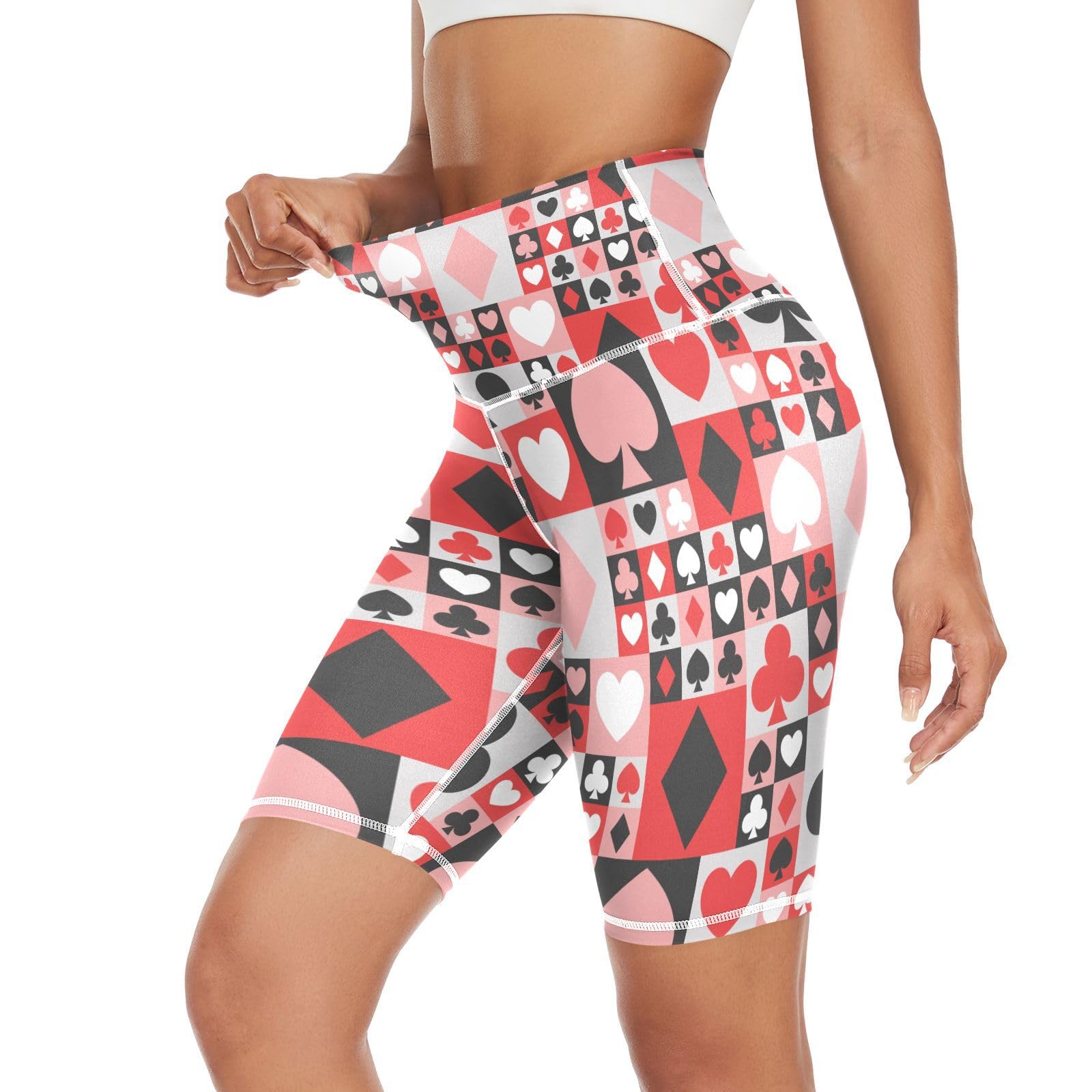 Aflyko Valentines Women Compression Pants Poker Fun Heart Stretchy Yoga Leggings Athletic Bikers Bottoms Wide Waistband Cycling Running Shorts, M Multi