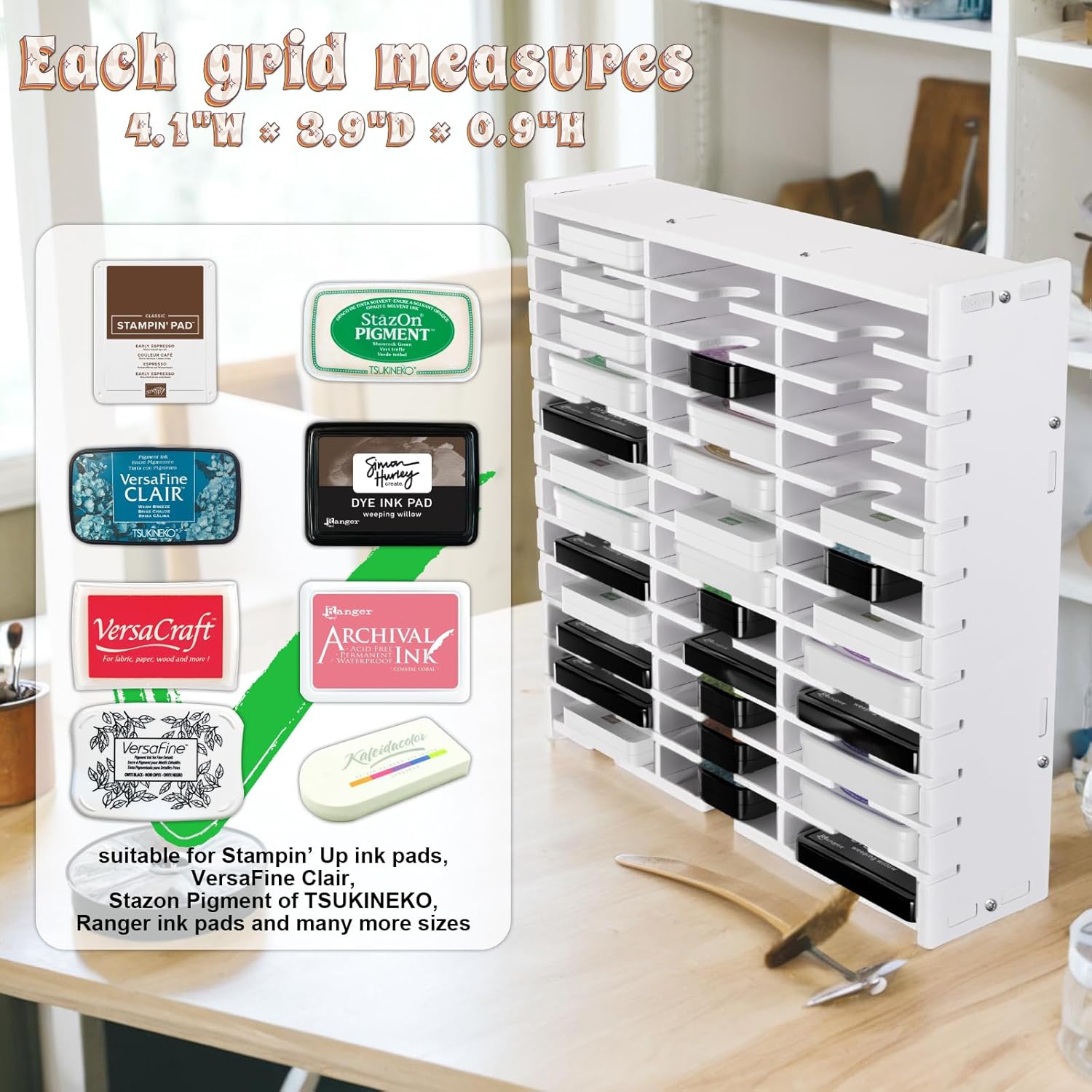 Homakover 36 Grids Ink Pad Storage Rack, Stamp Pad Organizer Holder, Wall-Mounted Universal Ink Pad Storage Unit Tray, Desktop Craft Supply Storage Rack for Ink Refill Markers Crafts Supply