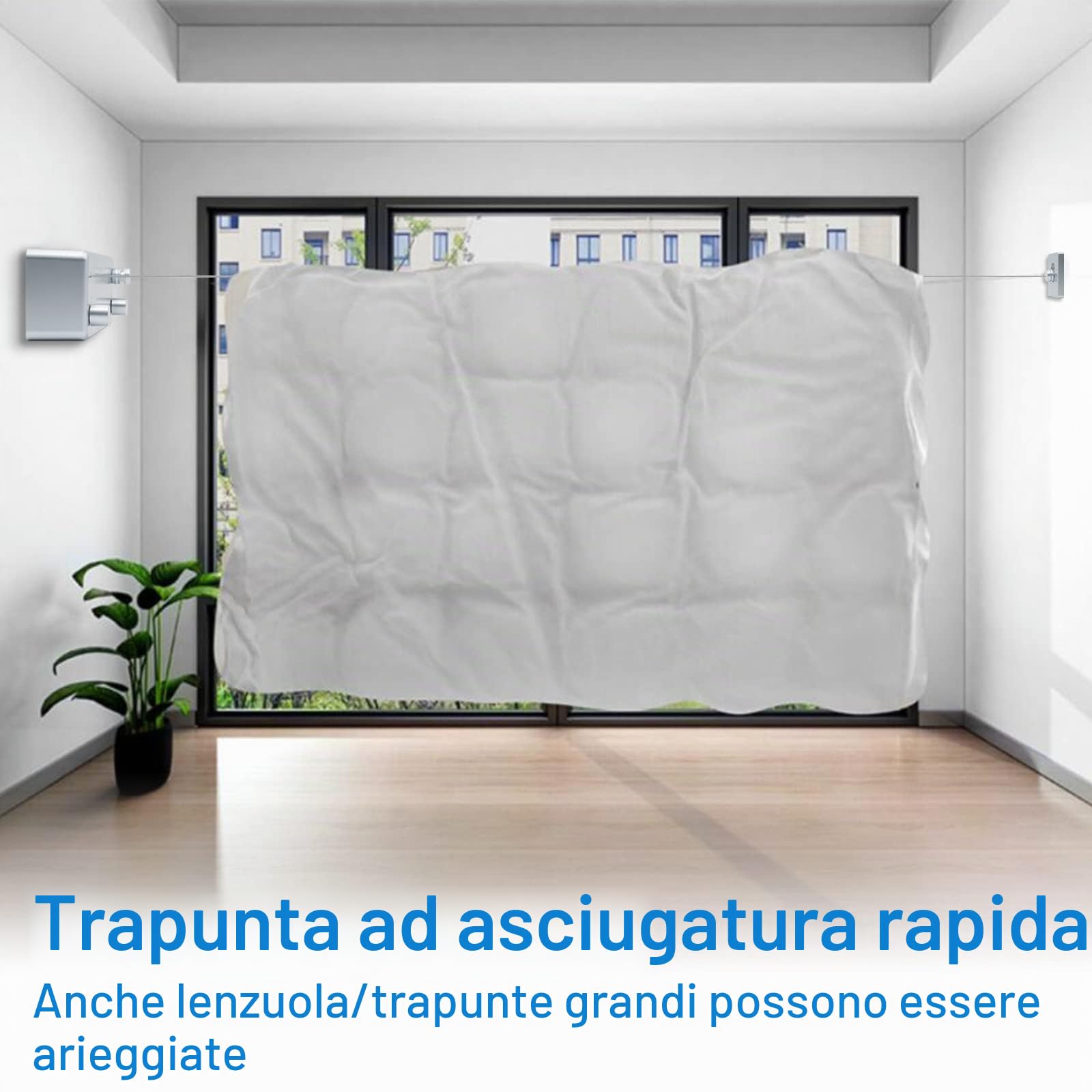Corda Stendibiancheria Estensibile Per Esterno, 4.2m Doppio Filo, Argento | Retrattile, Da Balcone, Cavo in Acciaio Inossidabile, Allungabile