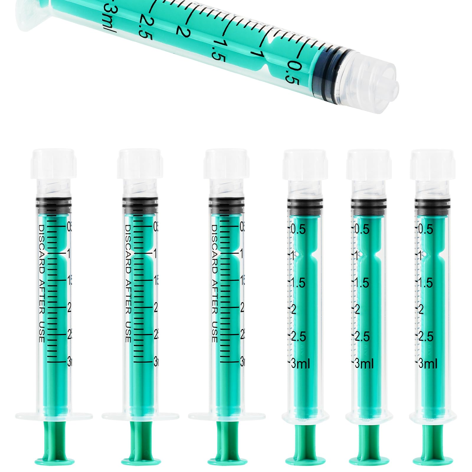 Jeringa Luer Lock de 3 ml sin aguja, diseño de bloqueo de seguridad a prueba de fugas con tapa, envuelta individualmente estéril (paquete de 20, verde)