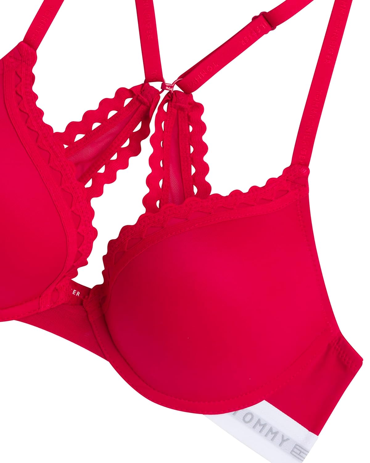 Tommy Hilfiger Womens Mesh Push-Up Micro Bra with Underwire and RIC-Rac Trim, Tango Red, 34B