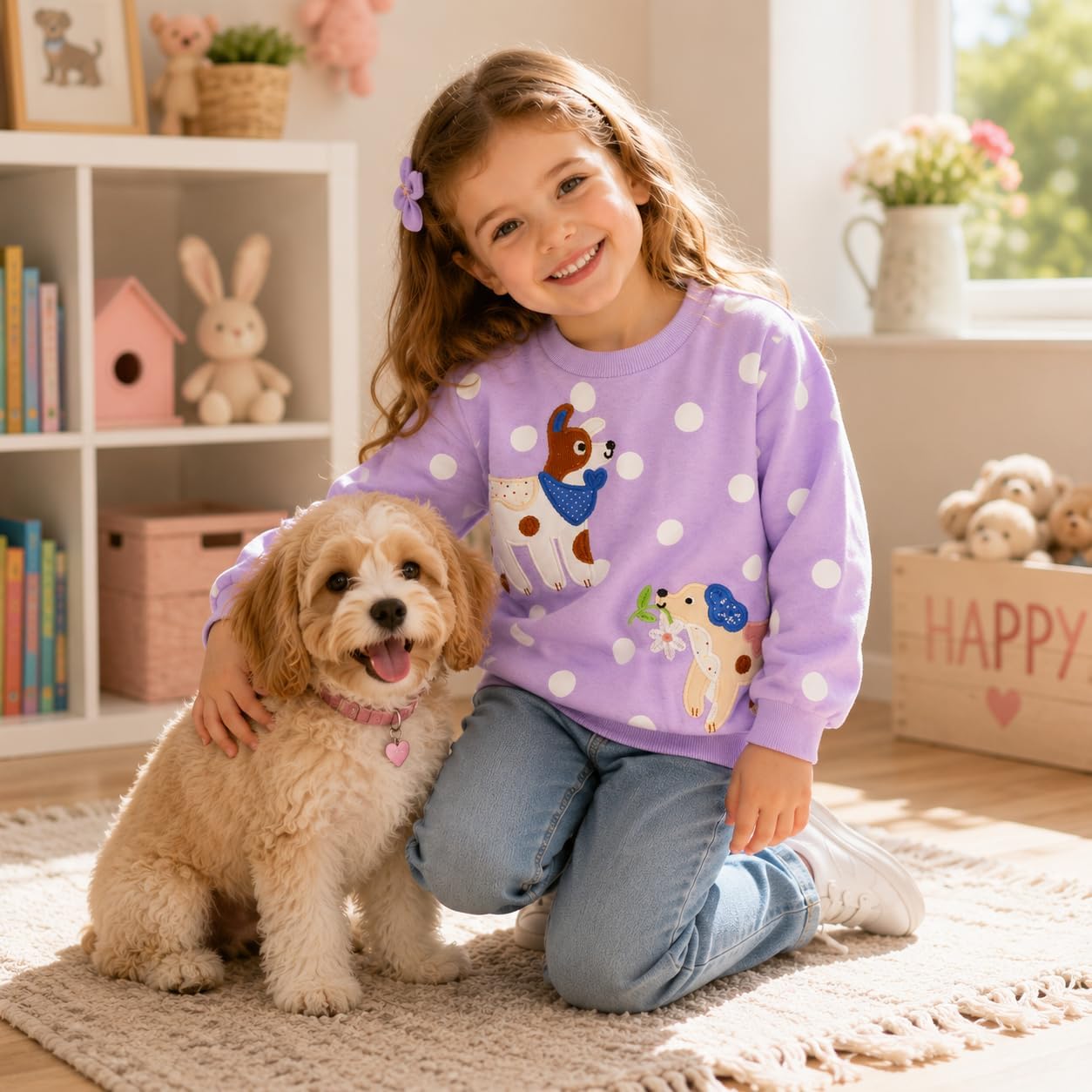 Toddler Baby Girls Cotton Sweater, Long Sleeve Crewneck Sweatshirt Pullover Kids Warm Clothing for Fall Winter