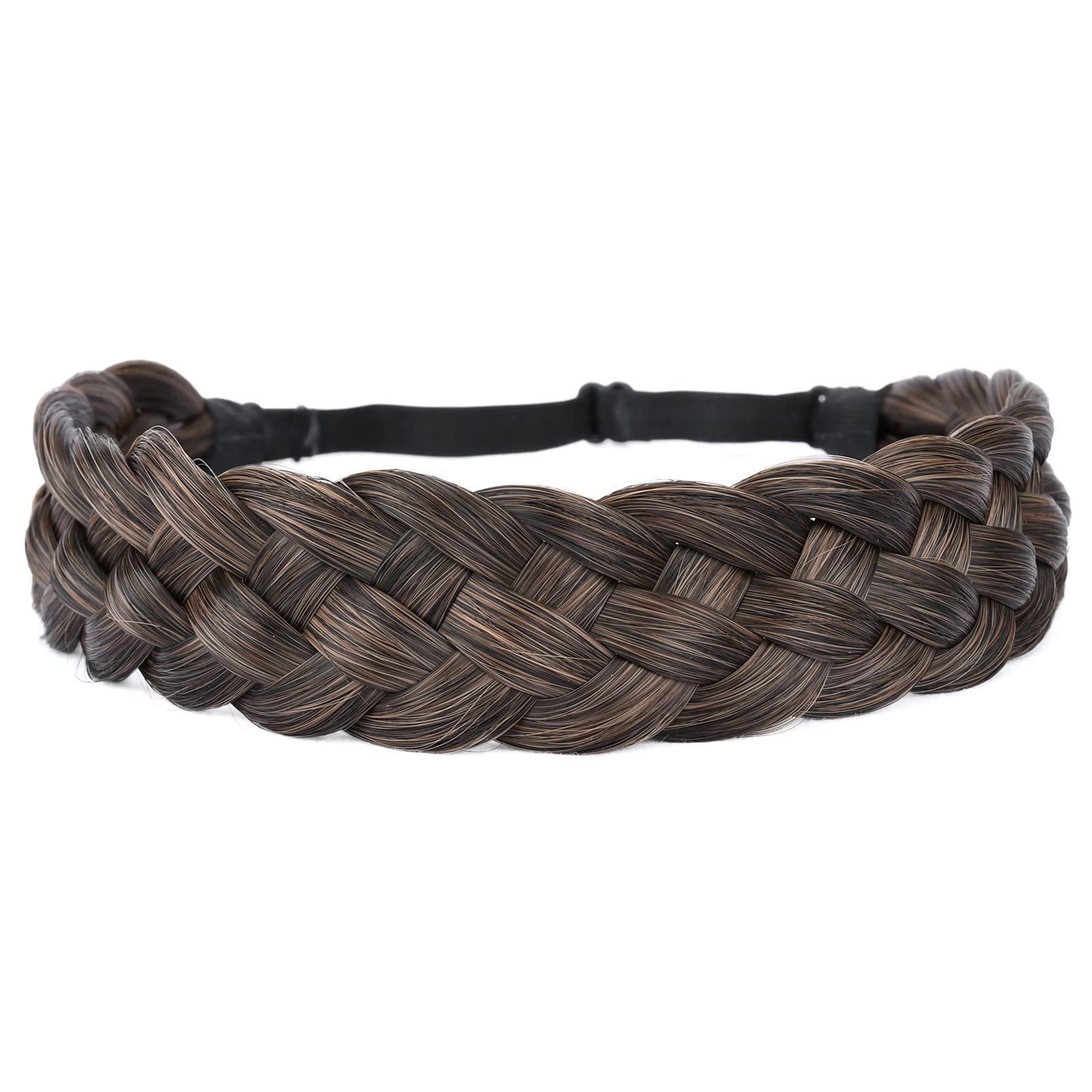 DIGUAN5 Strands Synthetic Hair Braided Headband Classic Chunky Wide Plaited Braids Elastic Stretch Hairpiece Women Girl Beauty accessory, 56g (Carbon Brown)
