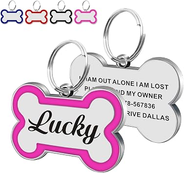 Dog Tags Personalized for Pets Dog Name Tags Personalized Dog Tag Engraved Custom Dog Tags for Pets Custom ID Tags for Puppy Cat Pink, S