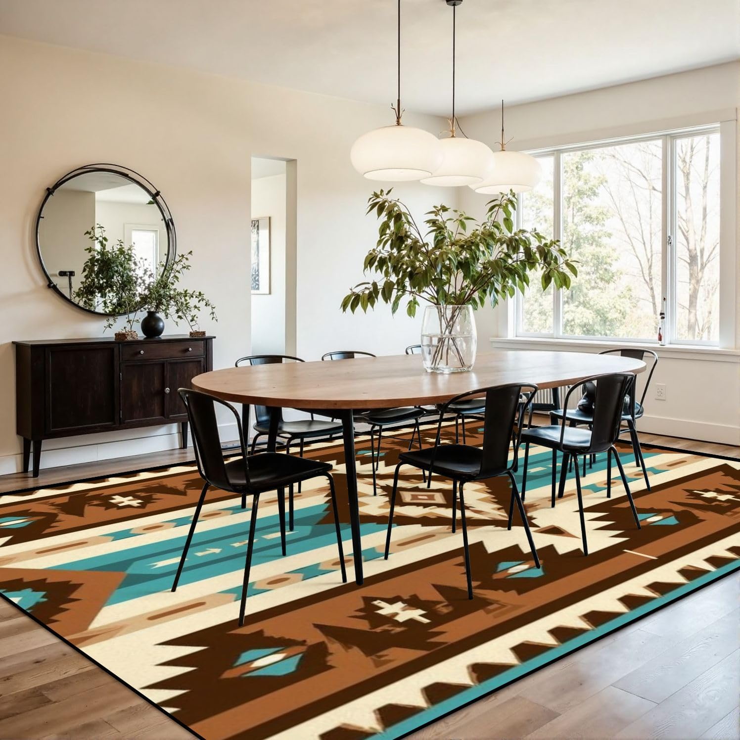 9x12 Area Rugs for Living Room Aztec Navajo Geometric Seamless Native American Southwest Washable Large Area Rug for Bedroom Non Slip Outdoor Carpets Soft Mats Kitchen Home Office Decor
