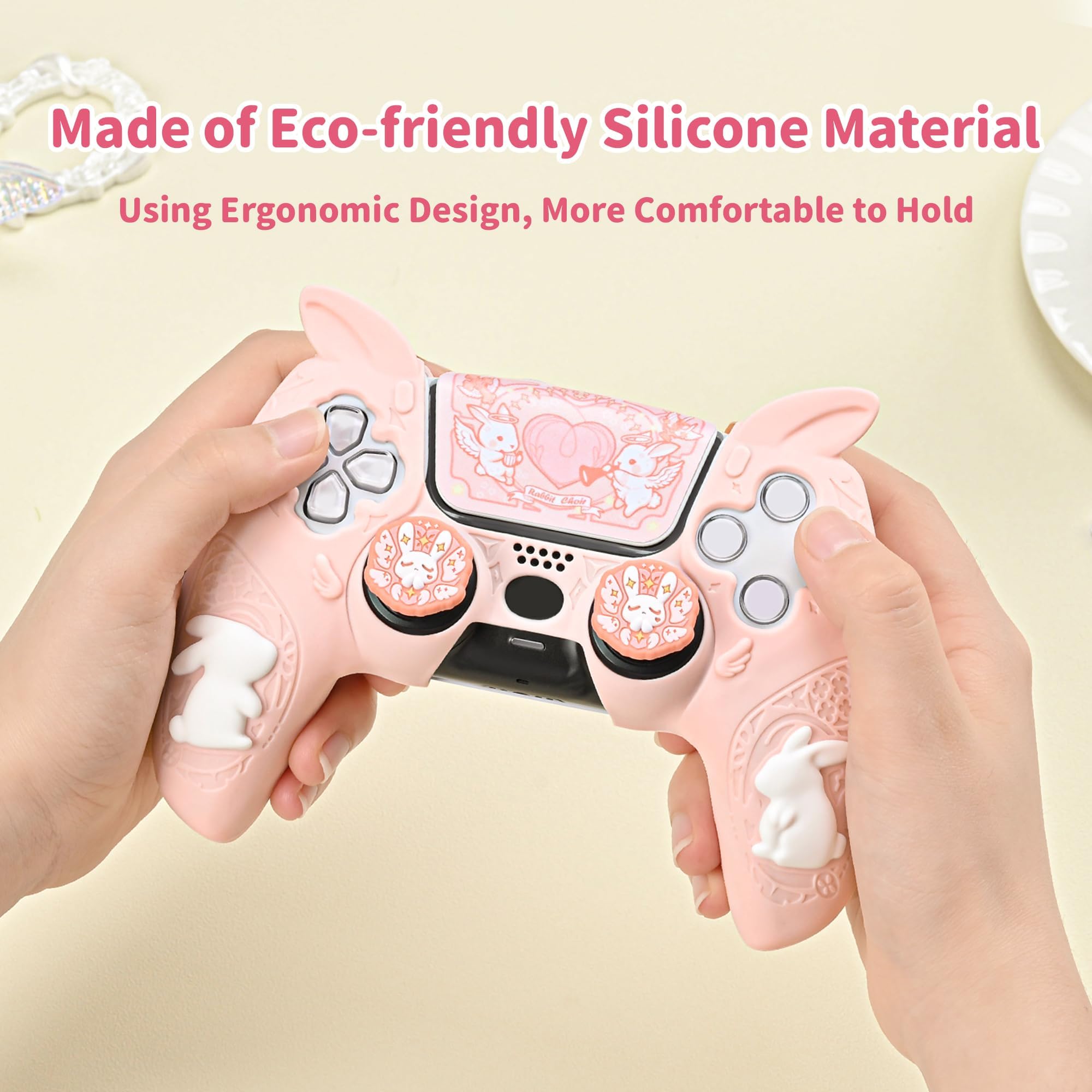 GeekShare PS5 Kontroler Ochronne Etui, Miękkie Silikonowe Etui Ochronne do Bezprzewodowego Kontrolera PS5 z 2 Nakładkami na Kciuki i 1 Naklejką - Gothic Bunny