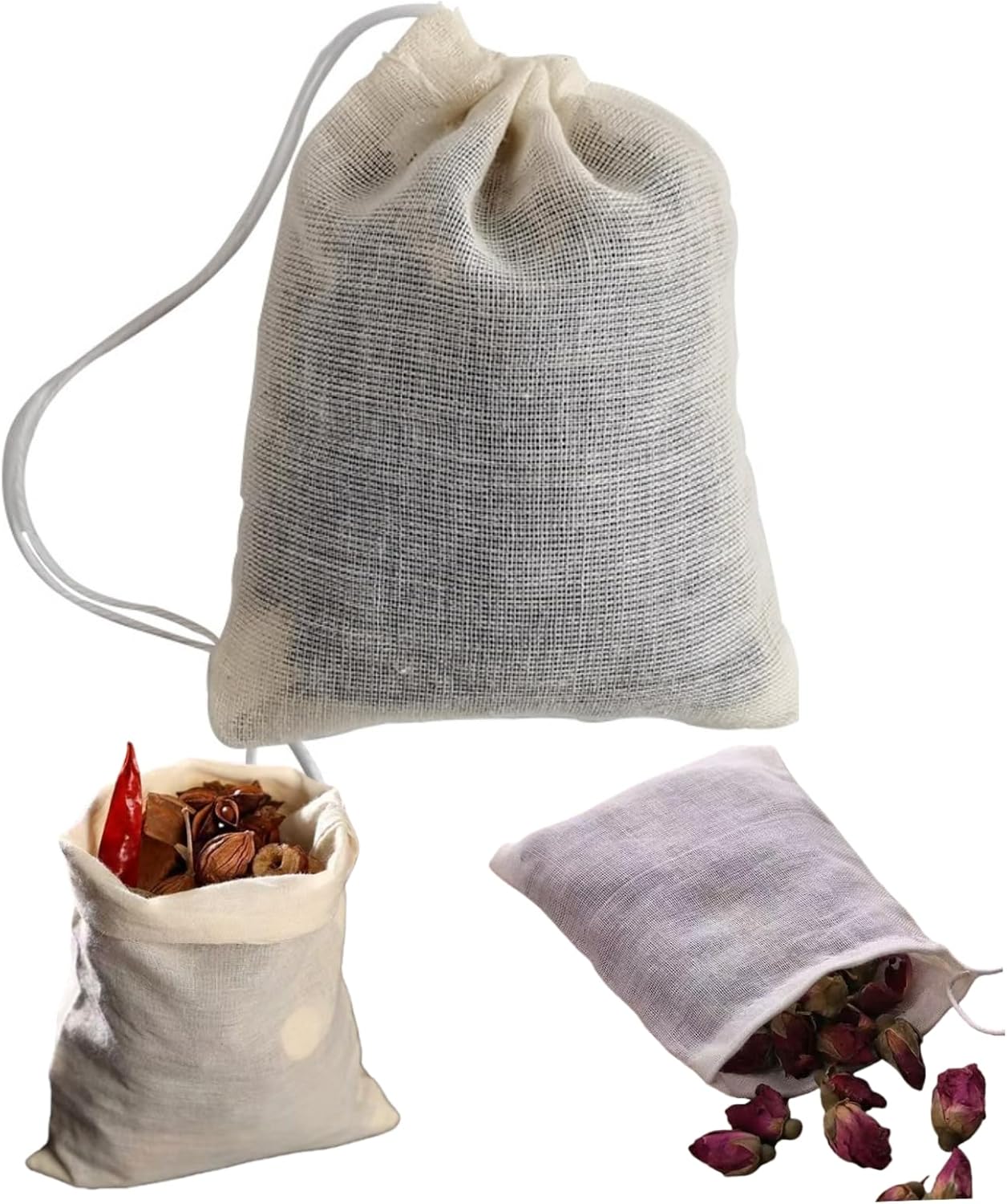 50 PCS Reusable Natural Cotton muslin Tea/Spice/Herb Bag with Drawstring