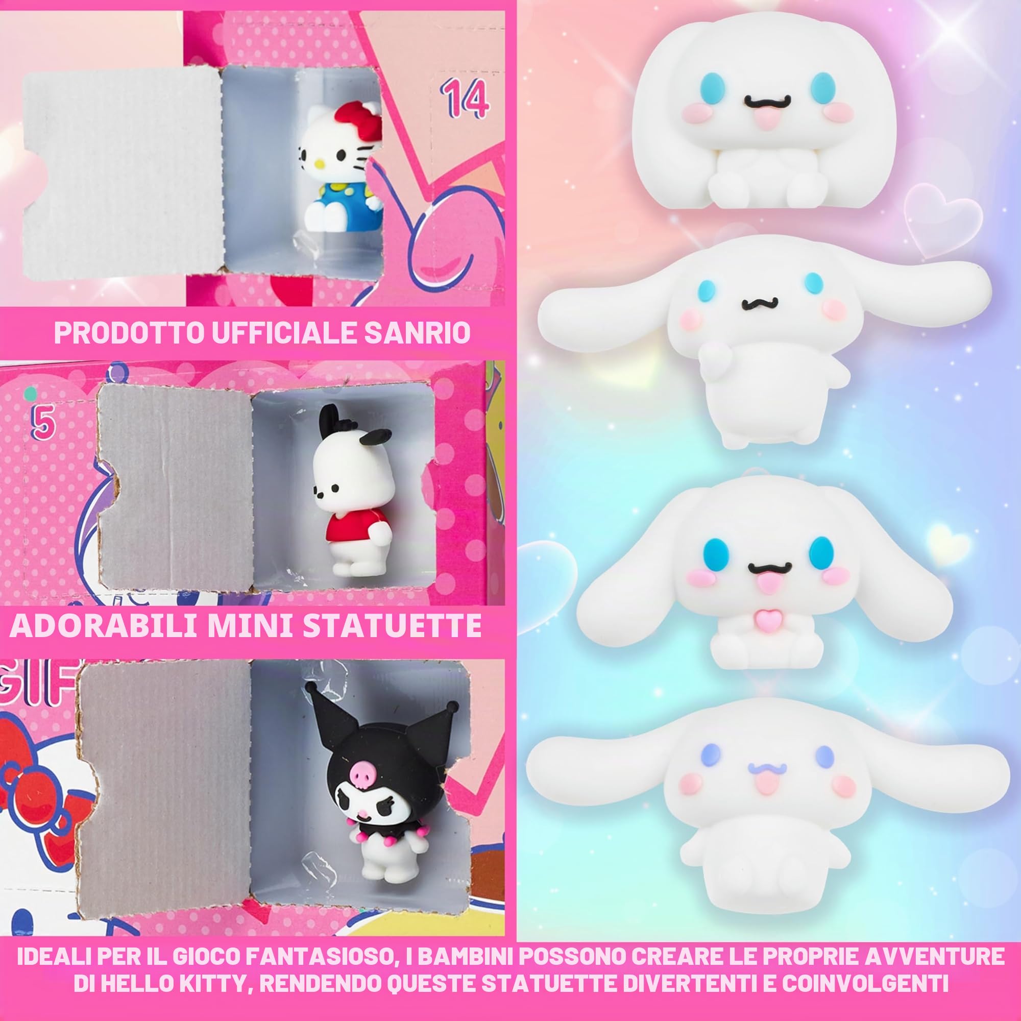 Hello Kitty Sanrio 3D Statuine Miniatura 24 Pz, Kuromi Cinnamoroll My Melody Collezione Anime Figure, Decorazione Scrivania Tavolo, Regali per Lei (Rosa 24 Pz)