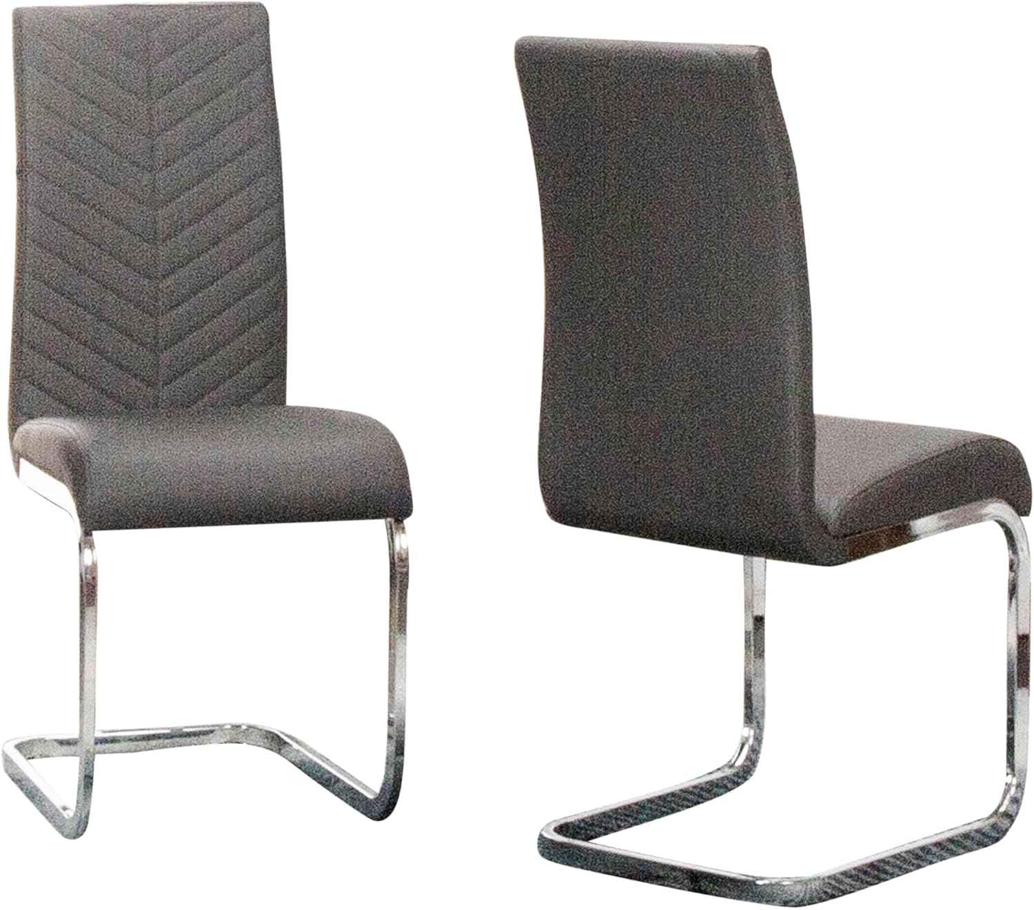 Mist Faux Leather Upholstered Dining Chairs S-Shaped Polished Chrome Cantilever Base | Charcoal Gray Padded Seats and High Backs | Set of 2 | Contemporary, Modern Kitchen Accent Sidechairs