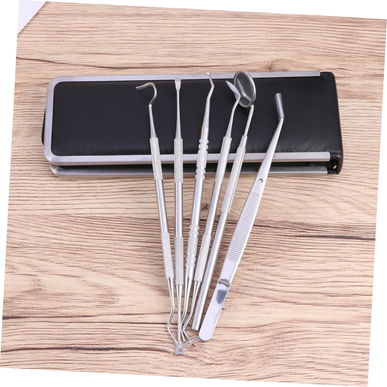 KOMBIUDA Stainless Steel Oral Cleaning Tools Dentist Grade 6 Piece Set for Home Clinical Use