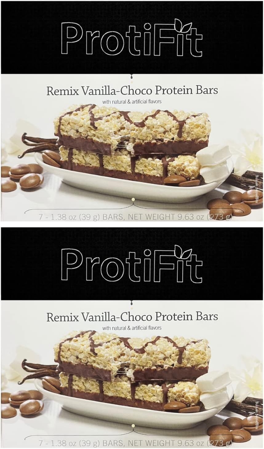 PROTIFIT - Low Calorie Remix Vanilla-Choco Protein Bar 2 Pack, High Protein, 15g Protein, Low Carb, Low Sugar, Ideal Protein Compatible, 7 Servings Per Box, (2 Pack)