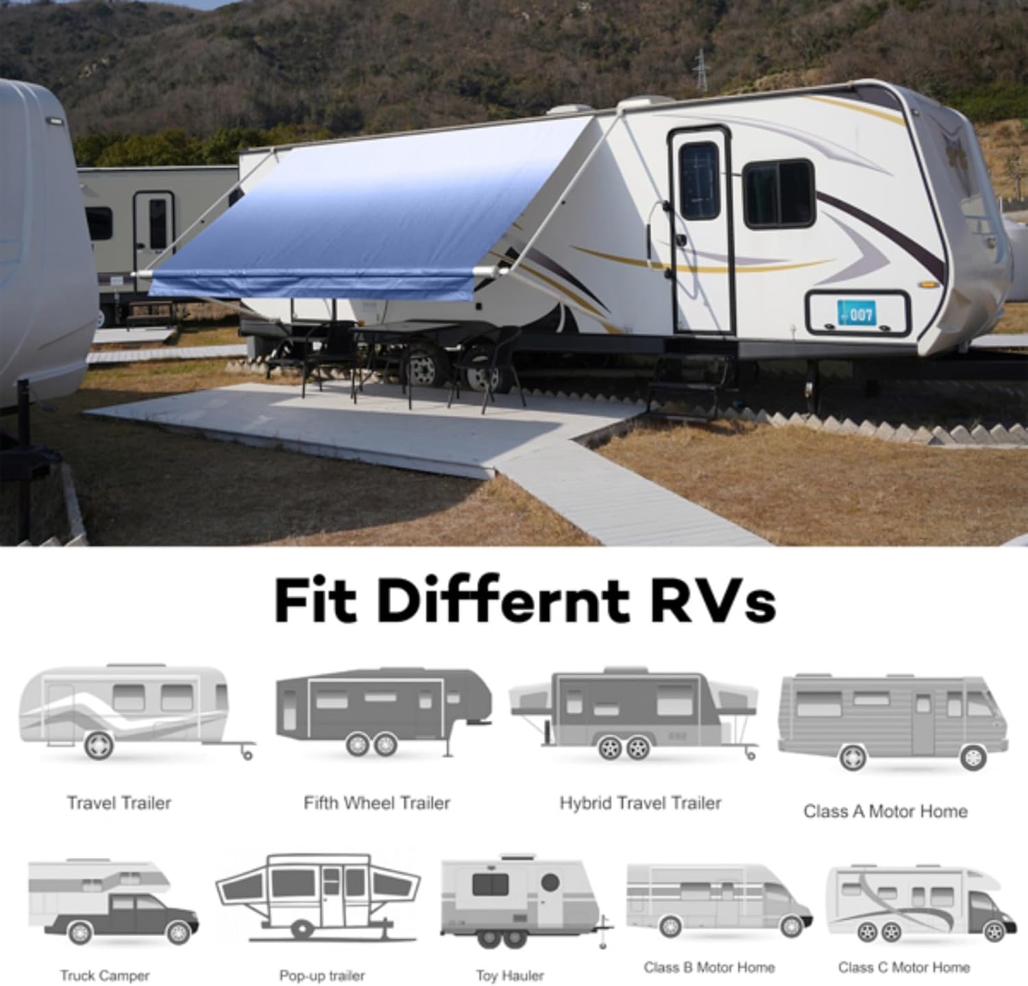 Awning Fabric Replacement 16ft, Heavy Duty Camper Awning Replacement Weatherproof Vinyl Universal Outdoor Canopy for Camper, Trailer and RV Awnings, Basket Color