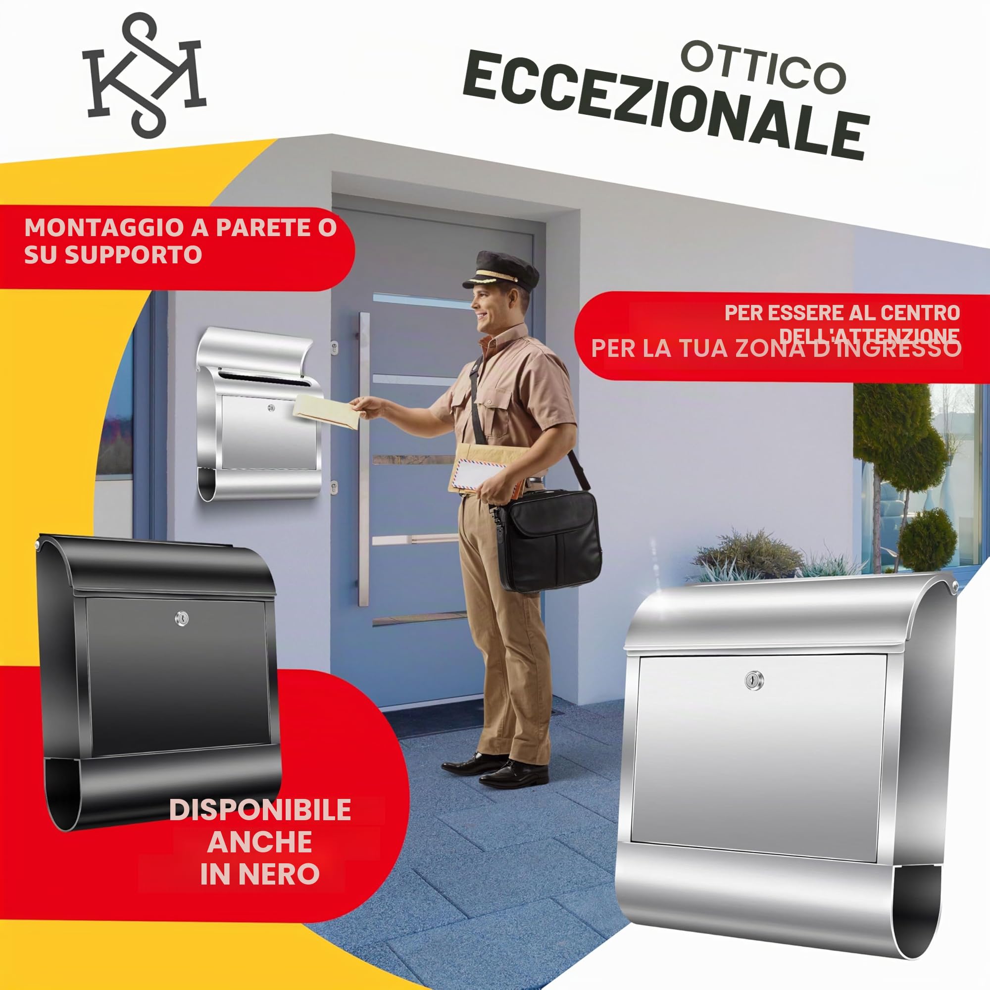 KESSER® Cassetta della Posta XXL in acciaio inox spazzolato con Scomparto per Giornali, 3x Chiudibile a chiave, Verniciata a polvere, Montaggio a parete, Ampia fessura frontale, Argento