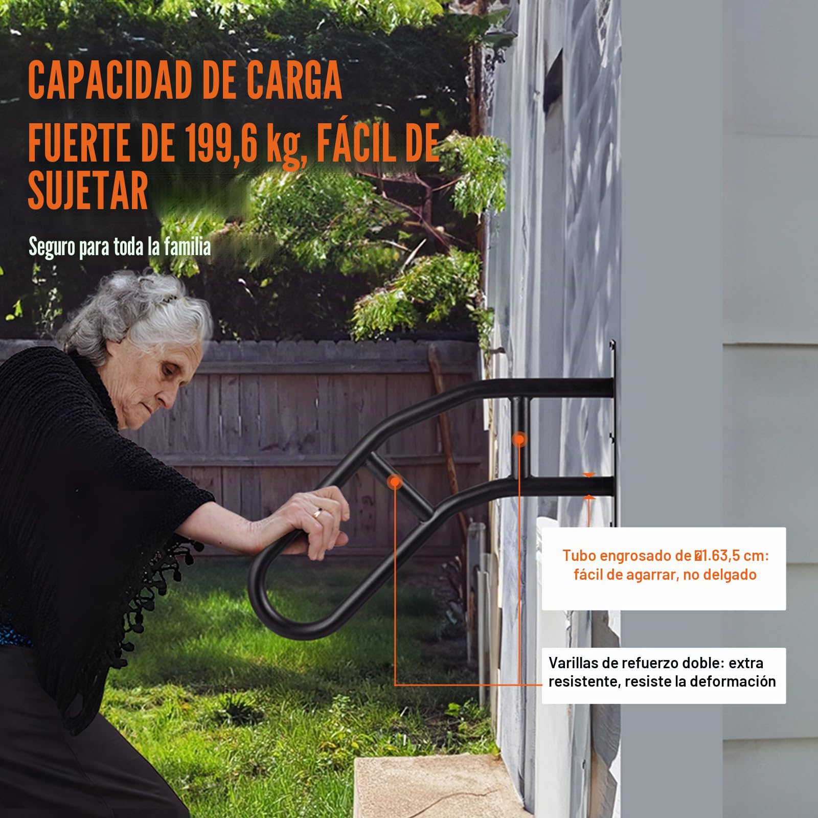 VEVOR Pasamanos de Escalera para Escalones Exteriores 813 mm Barandilla de Seguridad Montado en Pared para 1-3 Escalones Acabado Negro Mate para Personas Mayores, Embarazadas, Discapacitadas