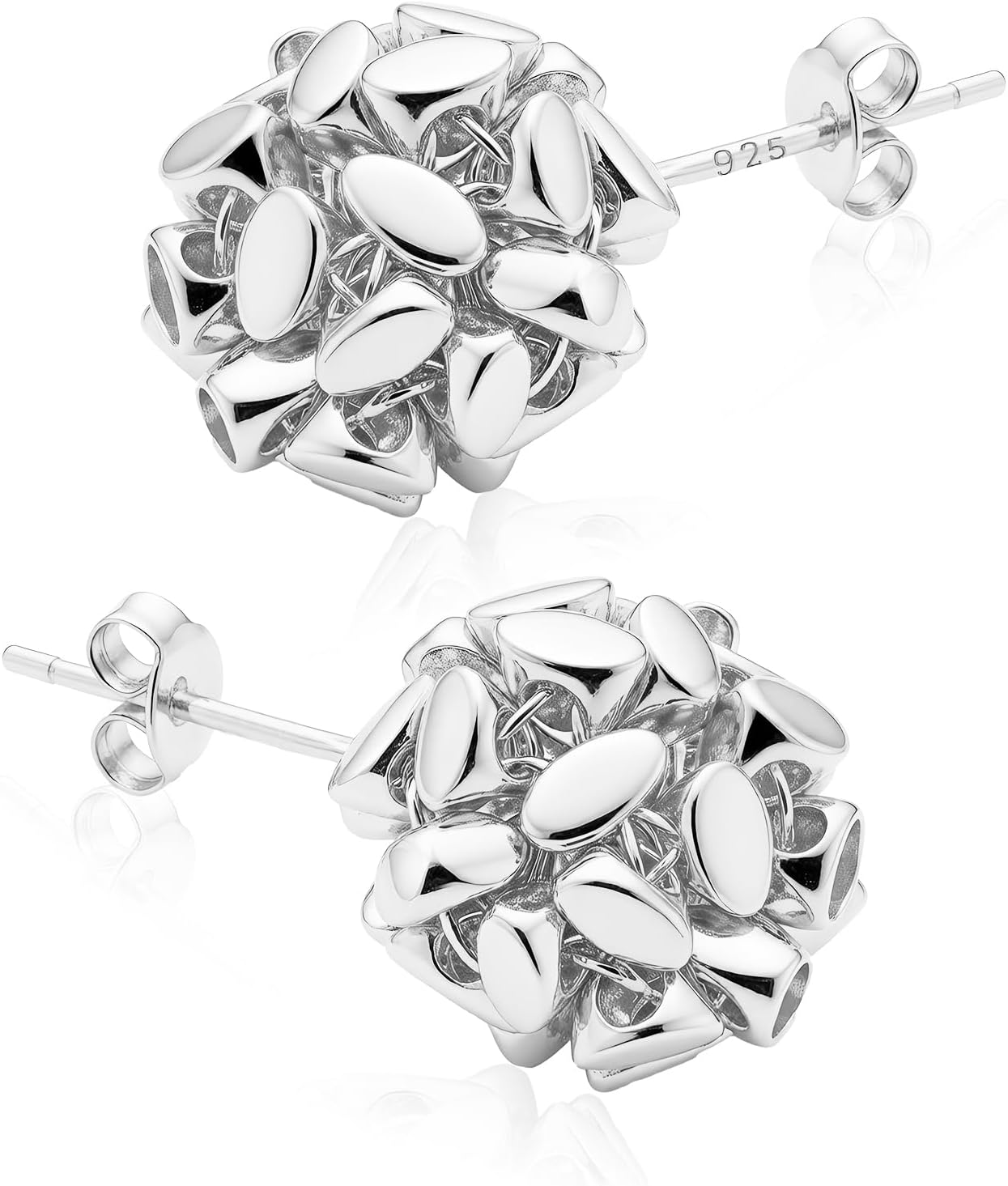 Sequin Ball Stud Earrings for Women, 14K Gold Plated 925 Silver Post