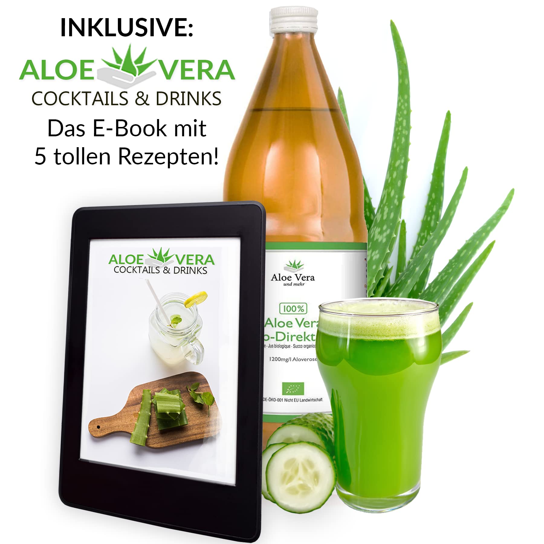 Mother Earth Products | 100% Bio Aloe Vera Direktsaft ohne Zusätze | Reines inneres Gel des Aloe Vera Blattes zum trinken | 1200mg/l Aloverose | 2 x 500ml