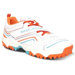 AVANT Men's Impact Cricket Shoes - Anti Skid Shoes with Rubber Outsole,Lightweight and Durable, Comfortable Cushioning, Outdoor Shoes Ideal for Turf, Ground Surfaces (AVMSH101CL02UK10_White/Orange)