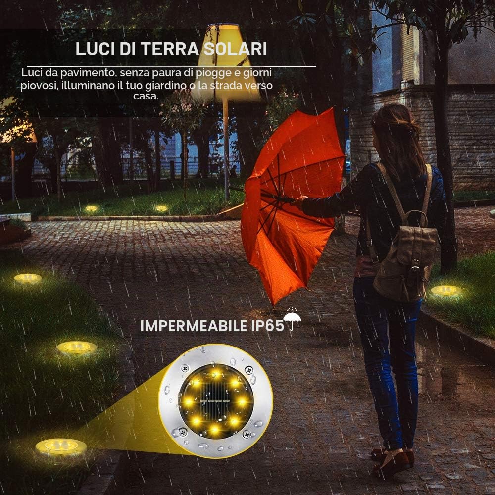 LYHOPE 12 Pezzi Luci Solari Giardino Esterno, 12 LEDs Faretti Sepolta Bianco Caldo Lampada IP65 Impermeabile Terra per Prato Vialetto Scala Paesaggio